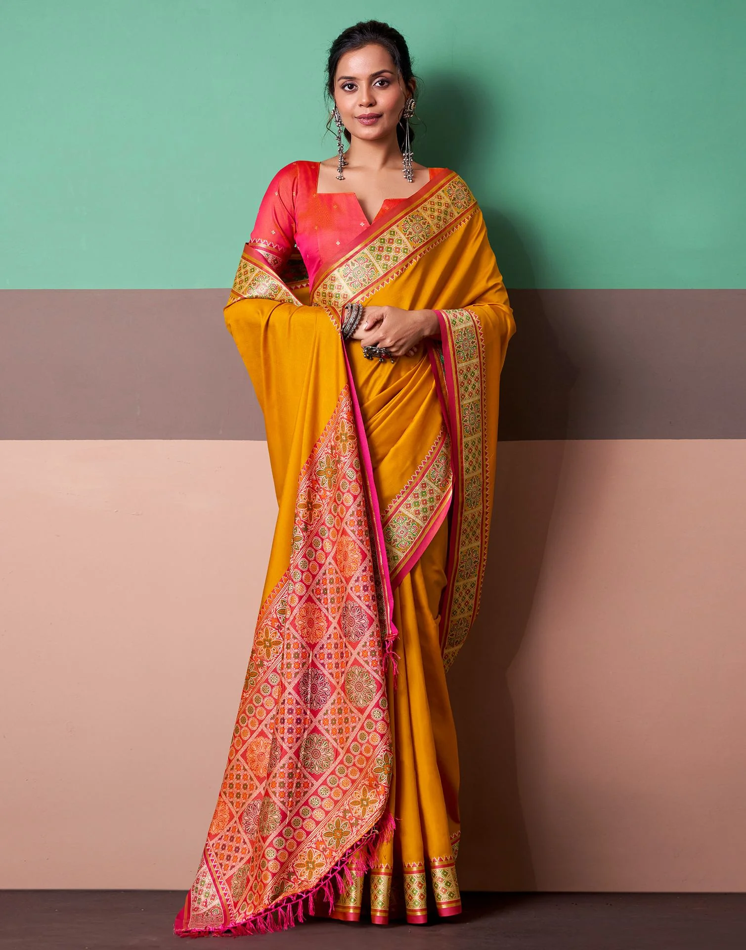 Orange Silk Woven Patola Saree - Image 5
