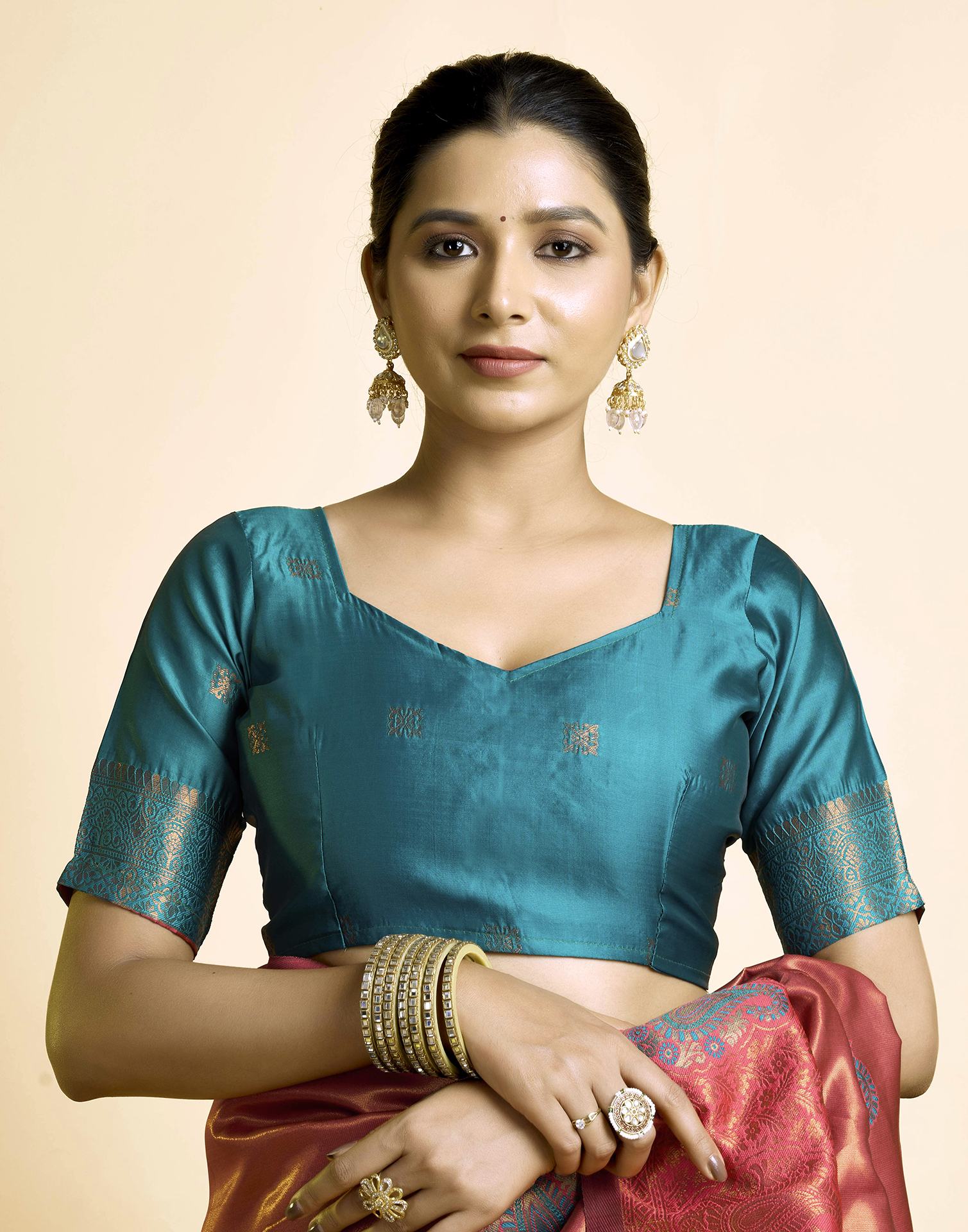 Orange Silk Woven Banarasi Saree - Image 8