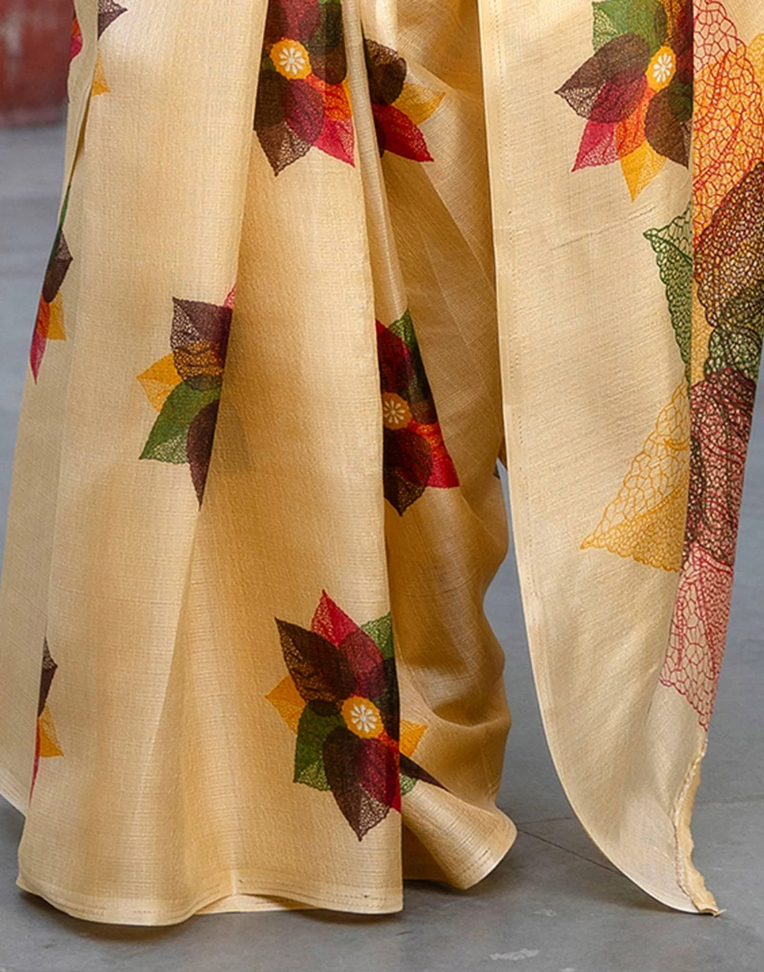 Cream Khadi Printed Saree - Image 9