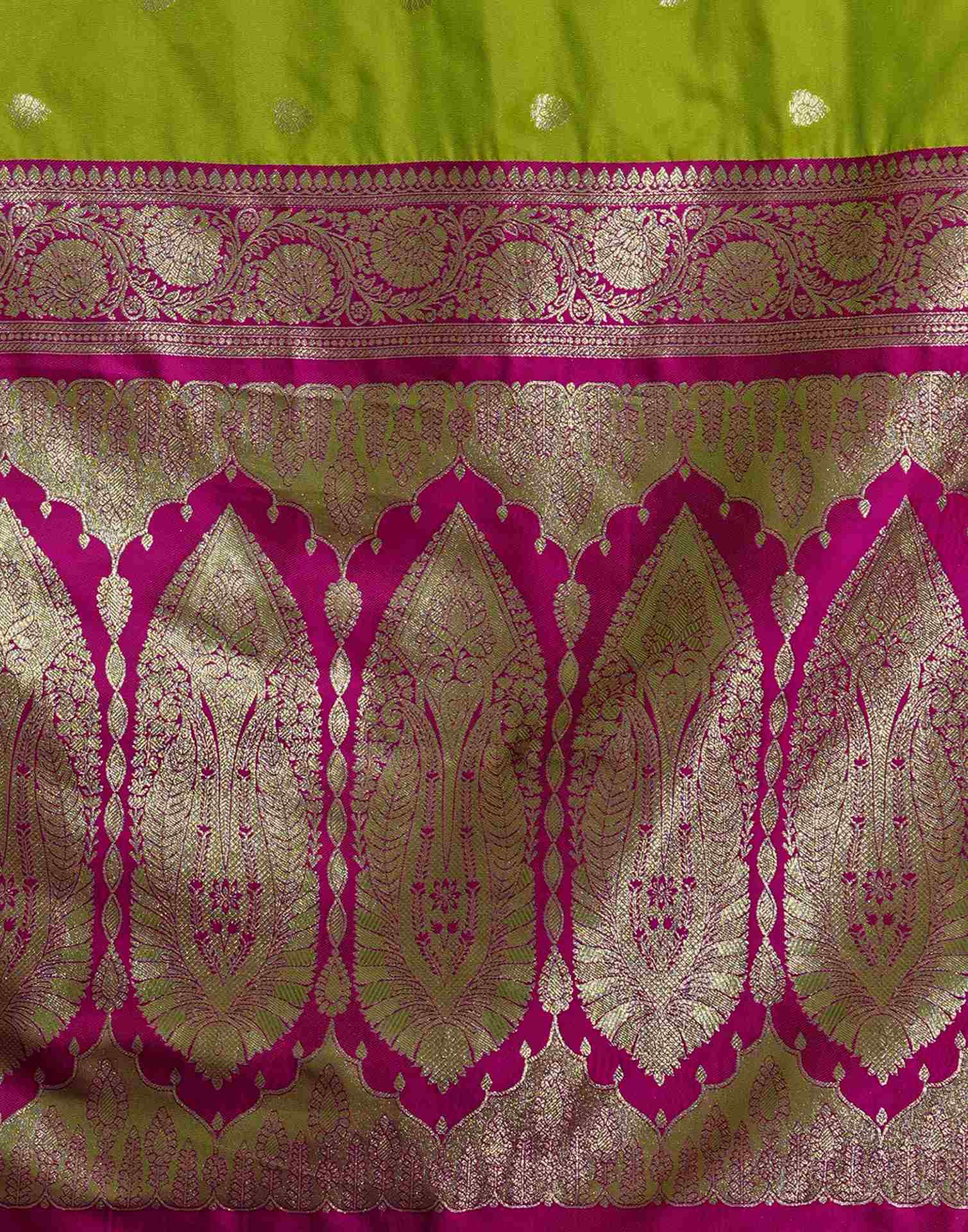 Parrot Green Silk Woven Banarasi Saree - Image 9