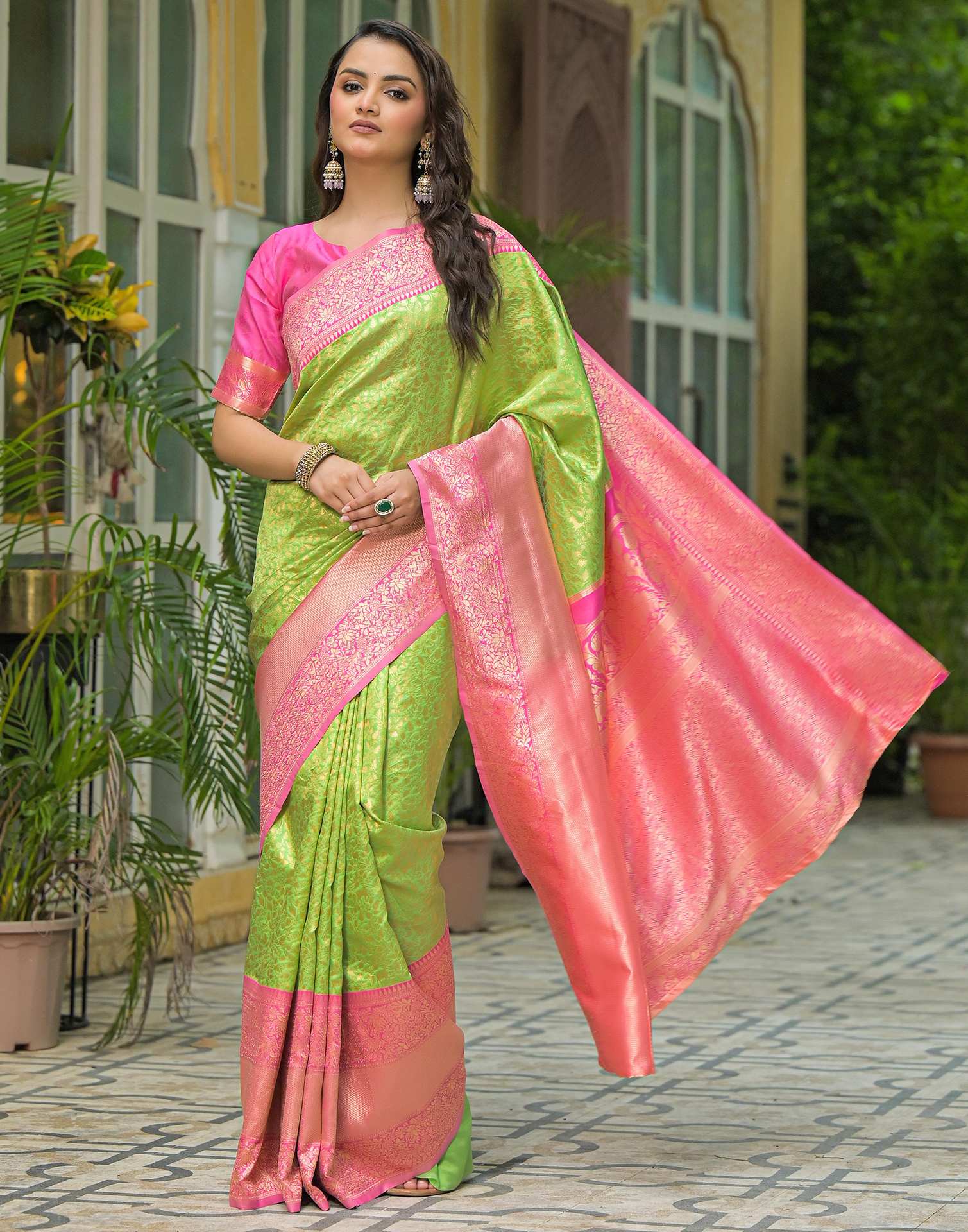 Parrot Green Silk Woven Kanjivaram Saree - Image 6