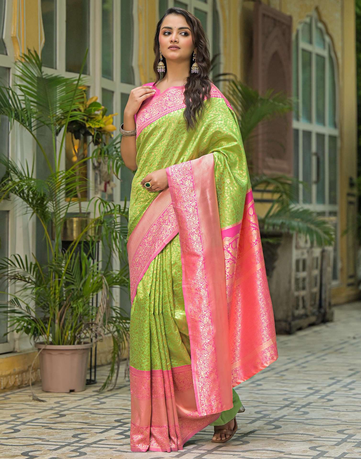 Parrot Green Silk Woven Kanjivaram Saree - Image 8