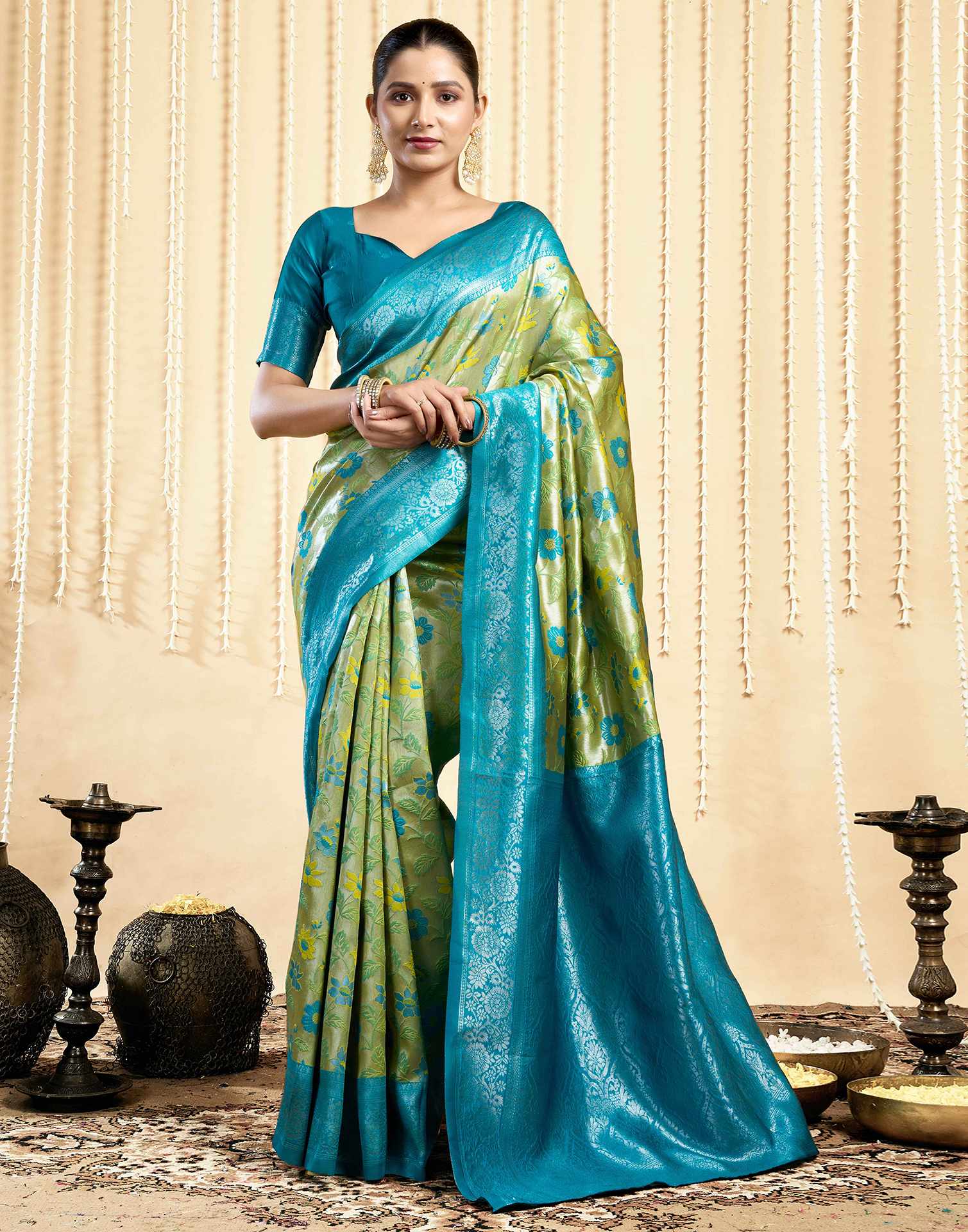 Parrot Green Silk Woven Banarasi Saree