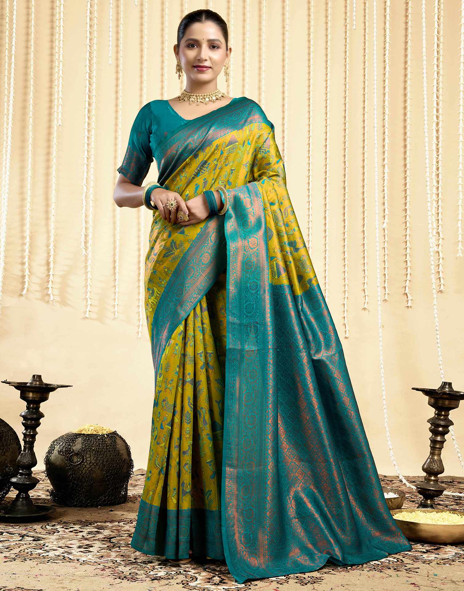 Parrot Green Silk Woven Banarasi Saree