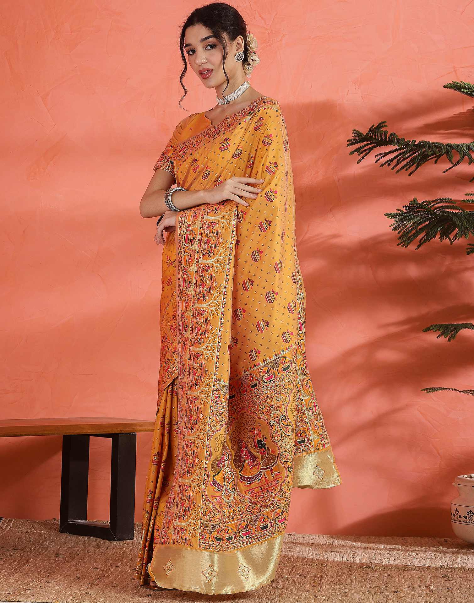 Pastel Orange Silk Woven Saree - Image 5