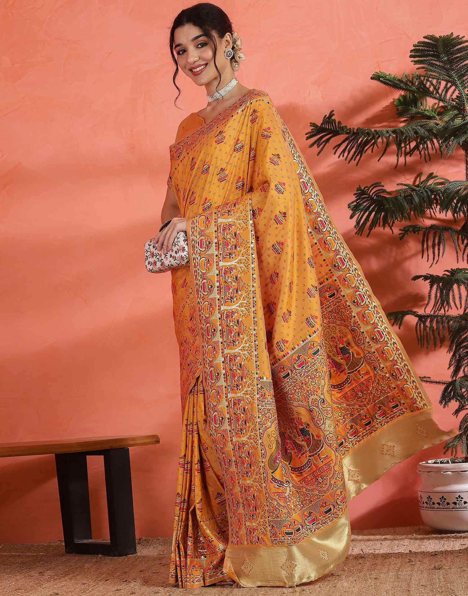 Pastel Orange Silk Woven Saree - Image 6