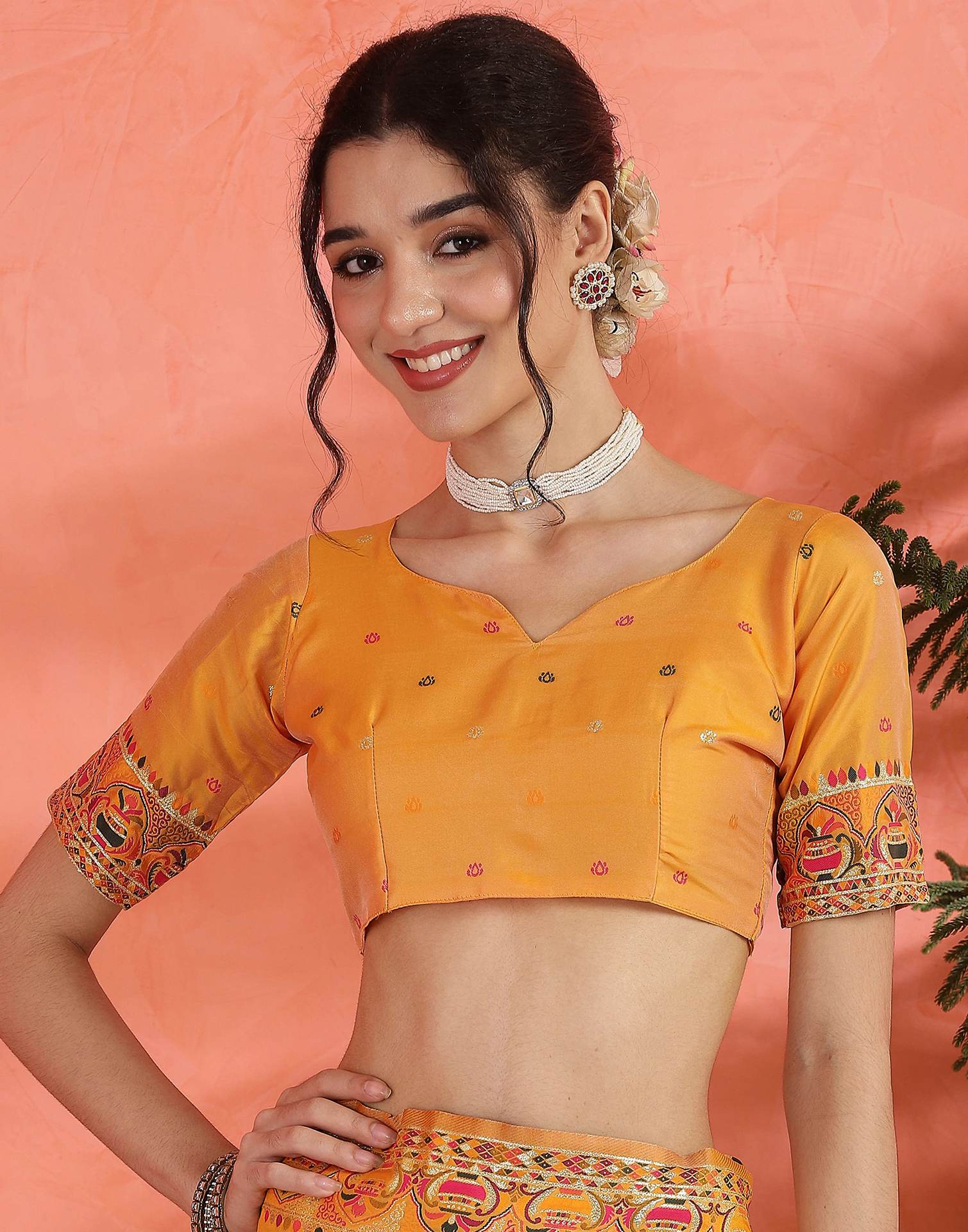 Pastel Orange Silk Woven Saree - Image 8