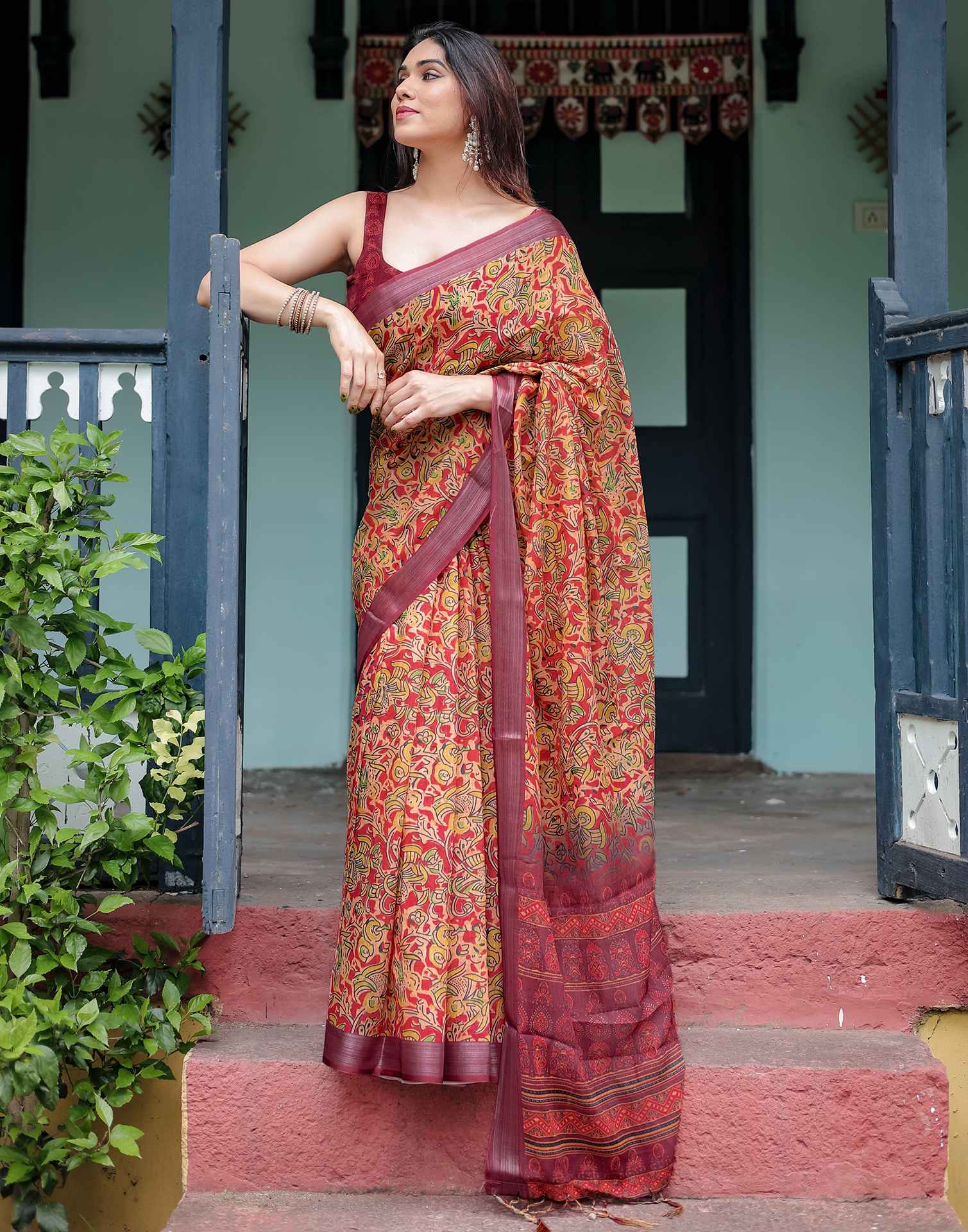 Beige Linen Printed Saree - Image 2