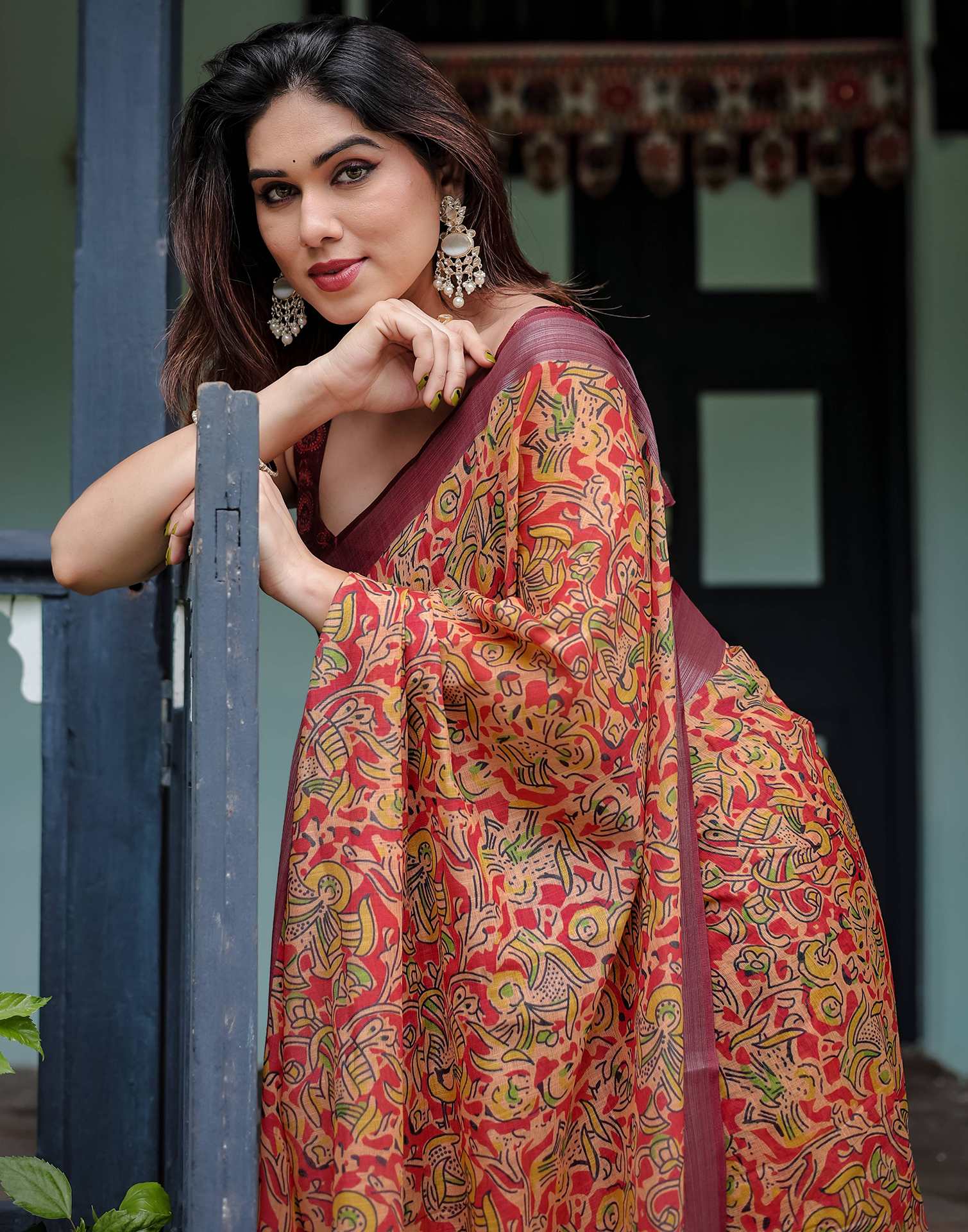 Beige Linen Printed Saree - Image 5