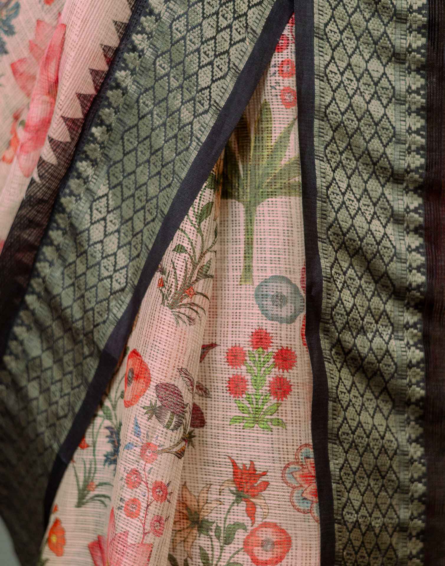Peach Cotton Printed Saree - Image 7