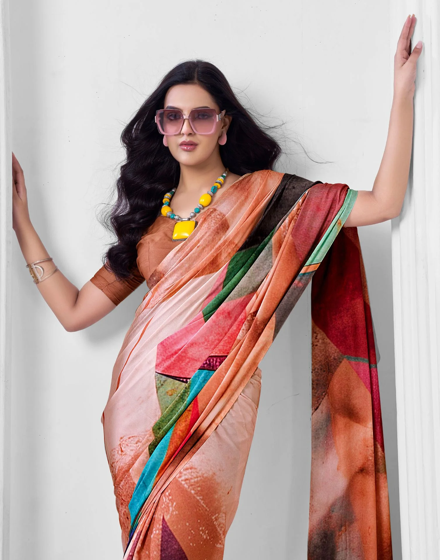 Peach Crepe Printed Saree - Image 2