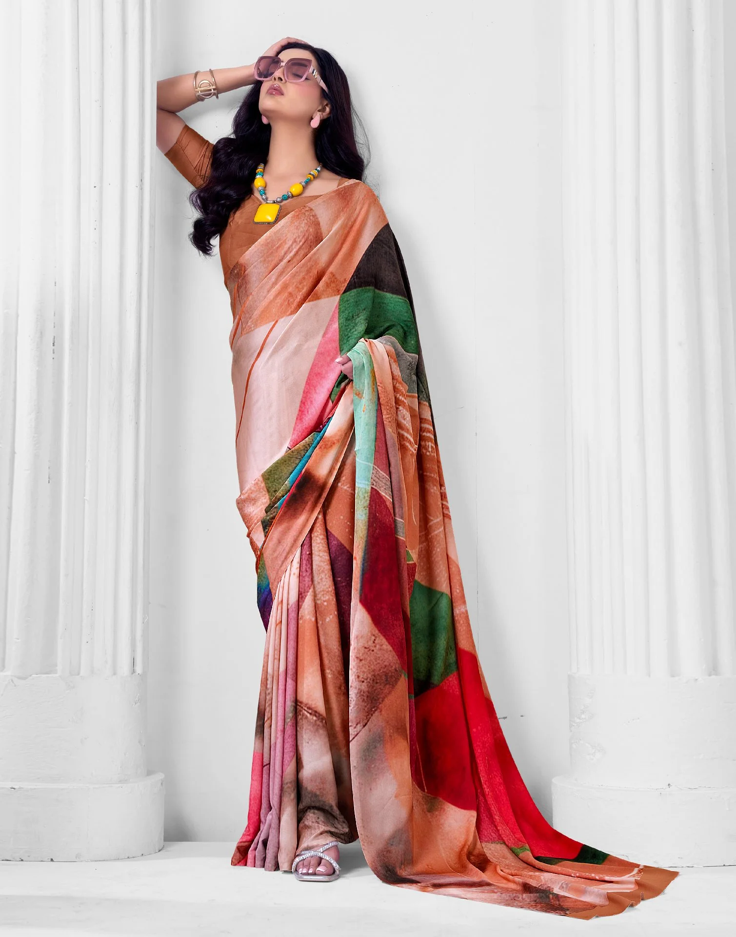 Peach Crepe Printed Saree - Image 4