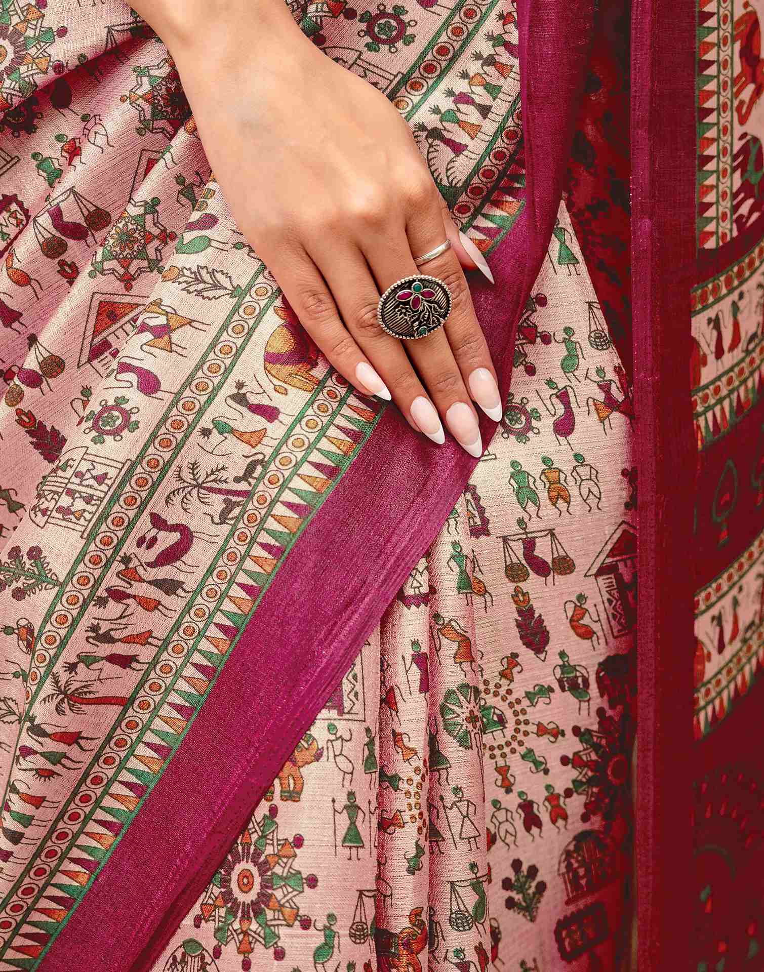Peach Khadi Printed Saree - Image 12