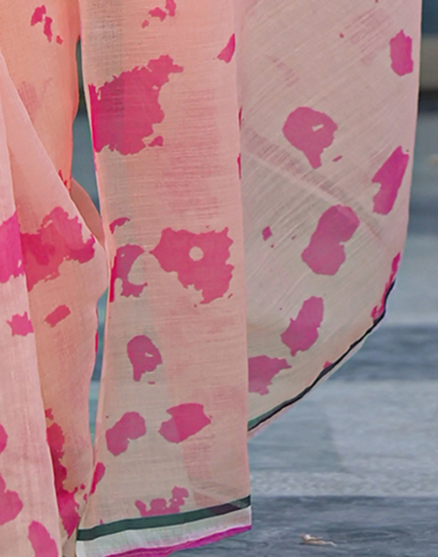 Peach Linen Printed Saree - Image 10