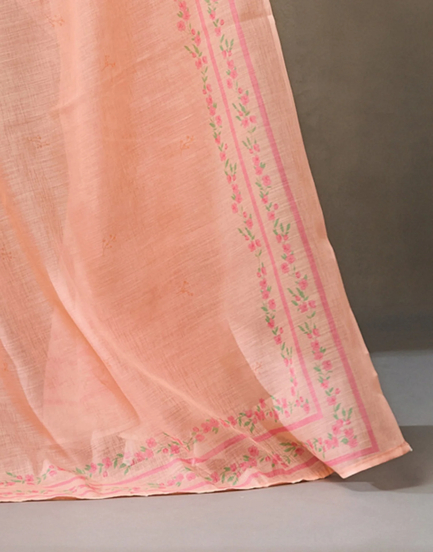 Peach Linen Printed Saree - Image 8