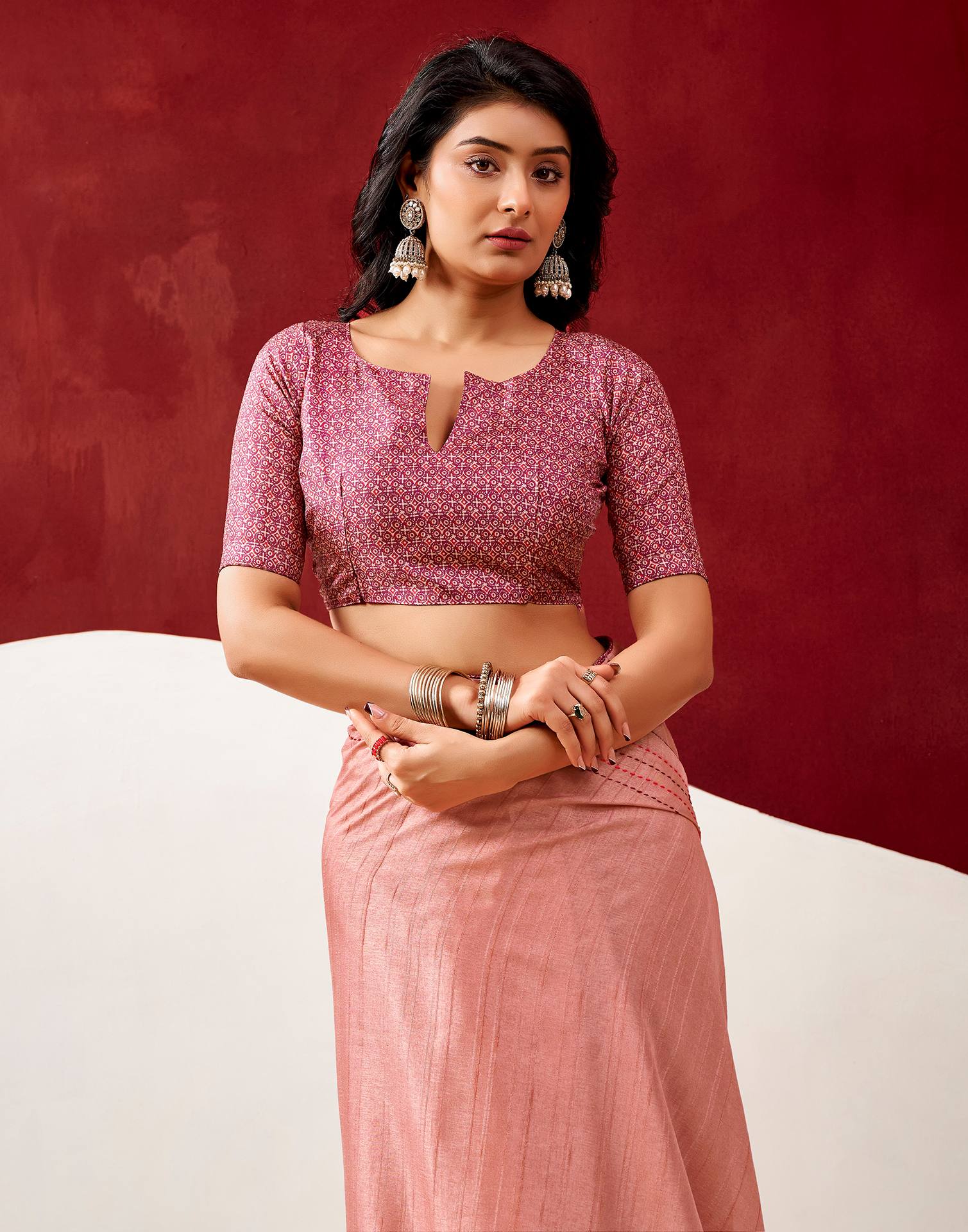 Peach Silk Embroidery Saree - Image 5