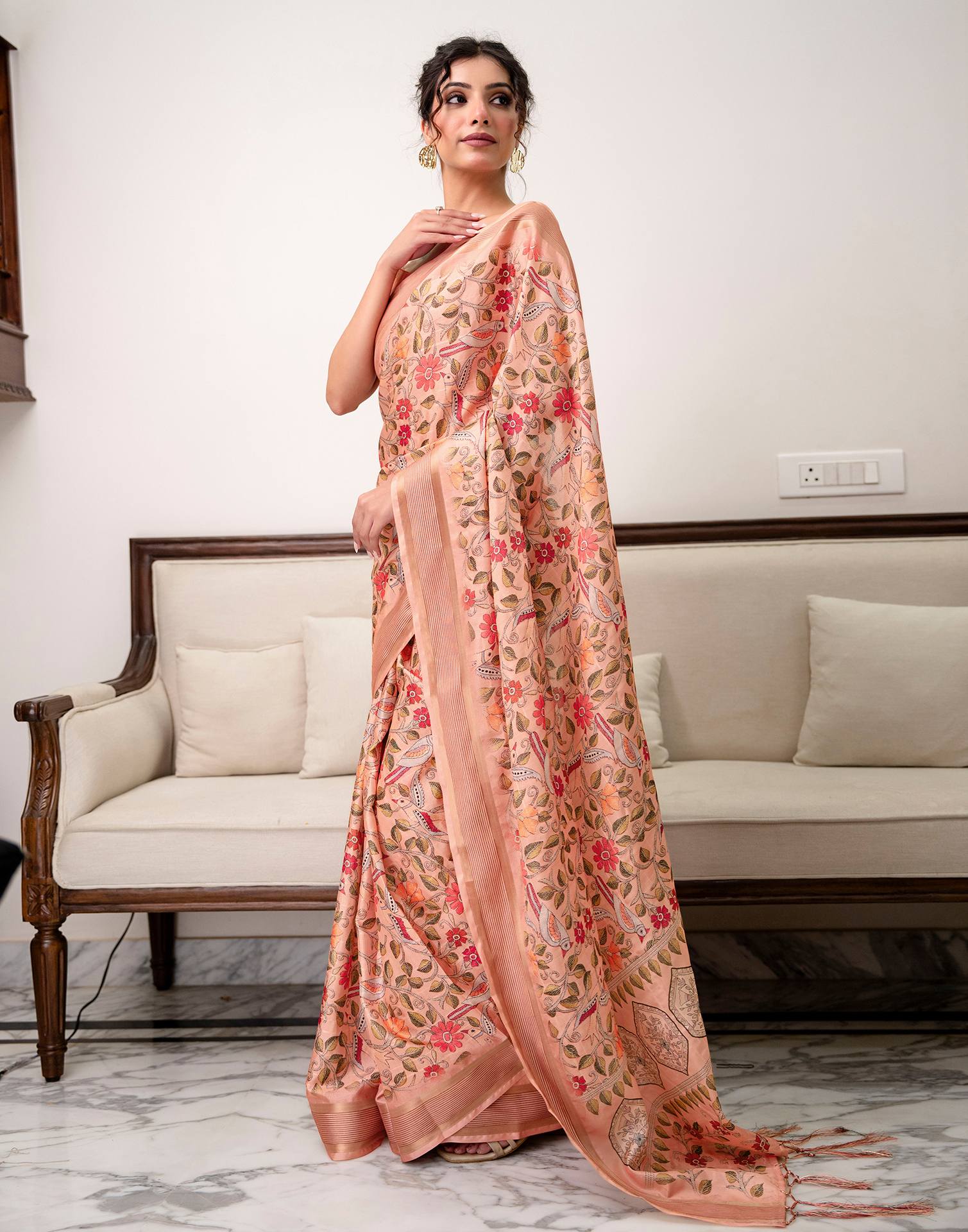 Peach Silk Printed SareeĀ - Image 5