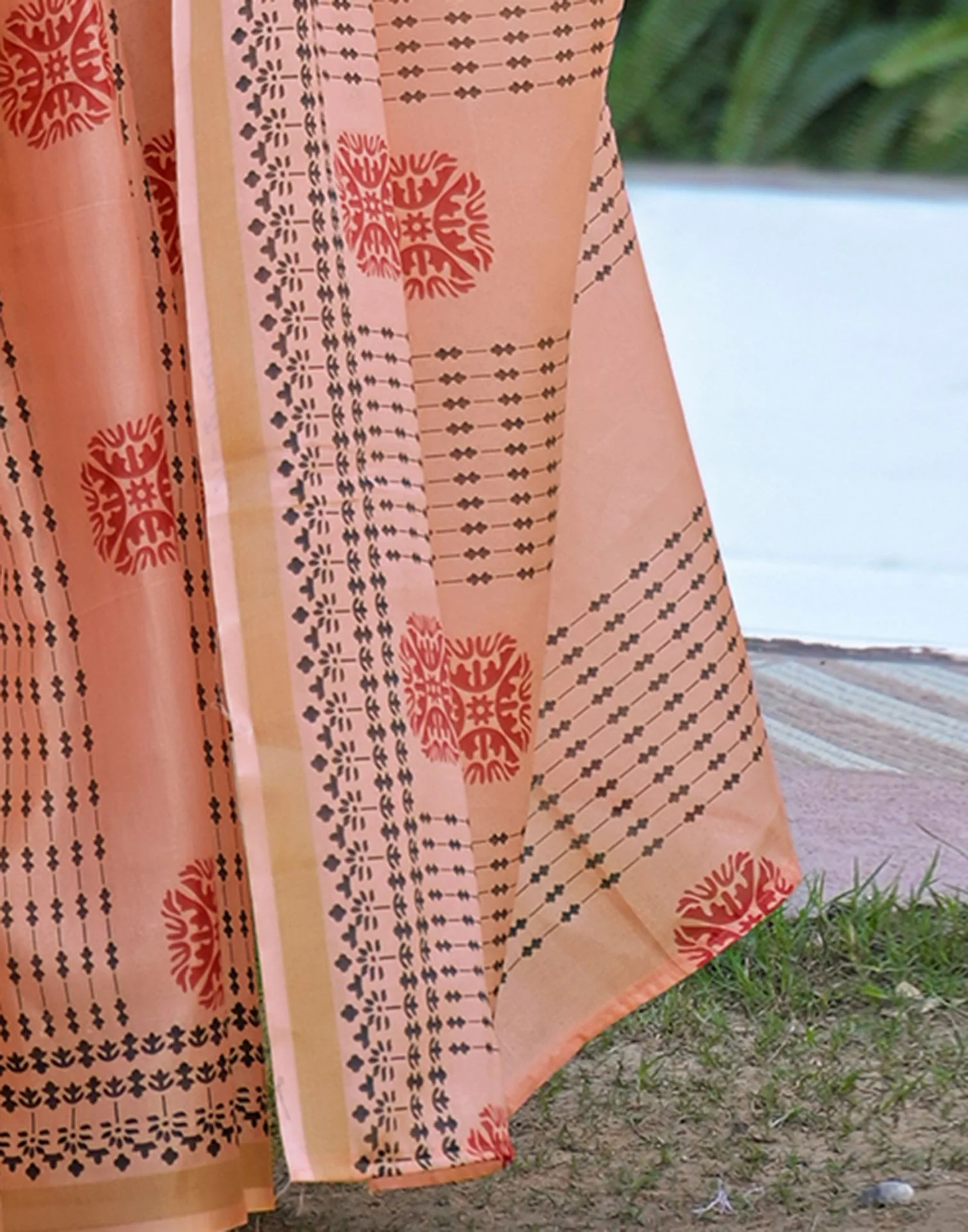 Peach Silk Printed Saree - Image 8