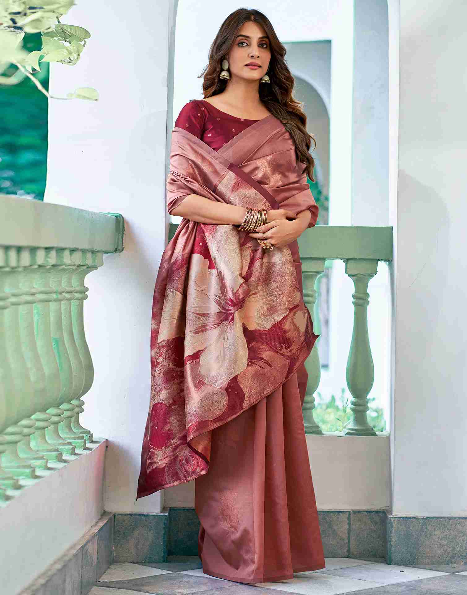 Dark Peach Silk Woven Banarasi Saree - Image 6