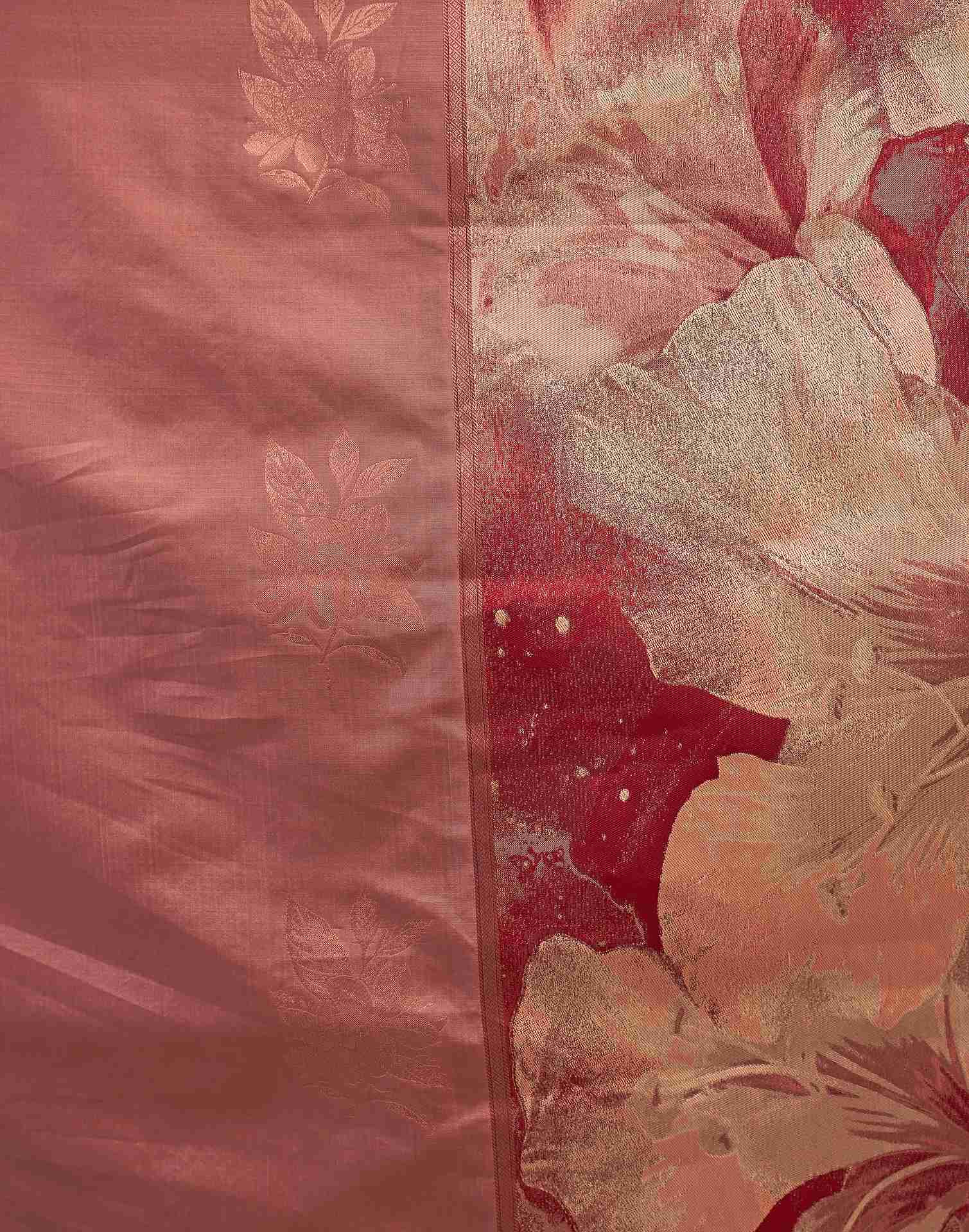 Dark Peach Silk Woven Banarasi Saree - Image 8