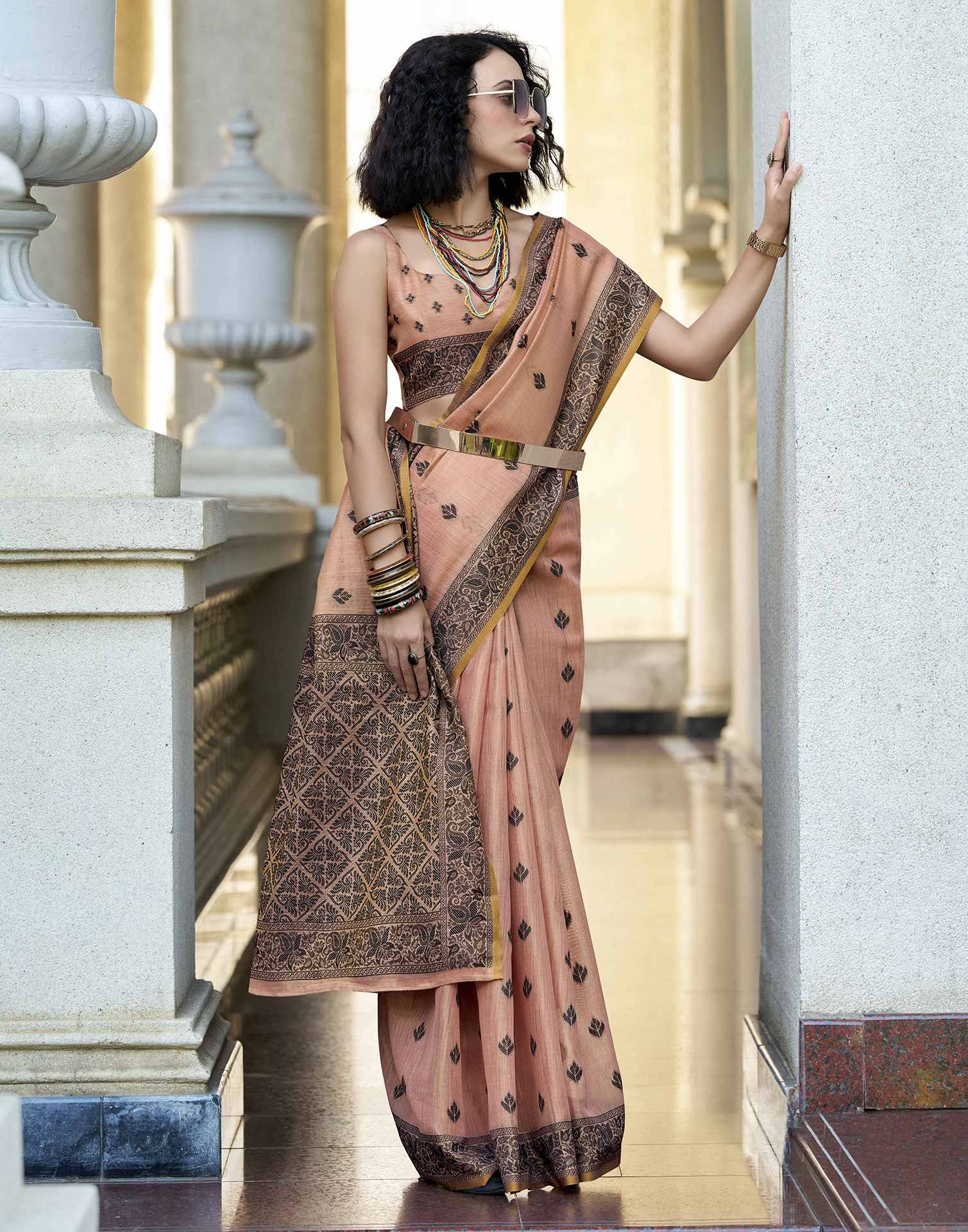 Peach Silk Woven Saree - Image 5