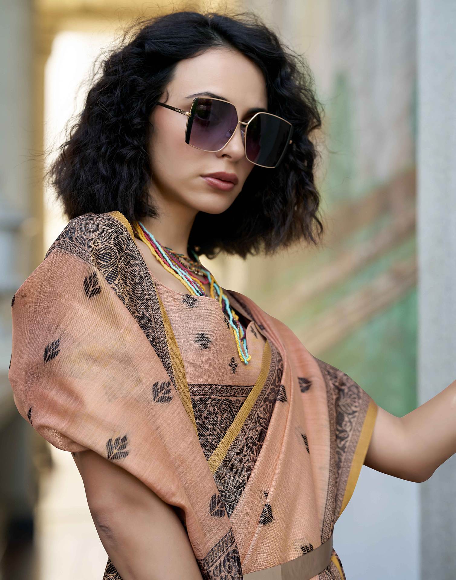 Peach Silk Woven Saree - Image 7