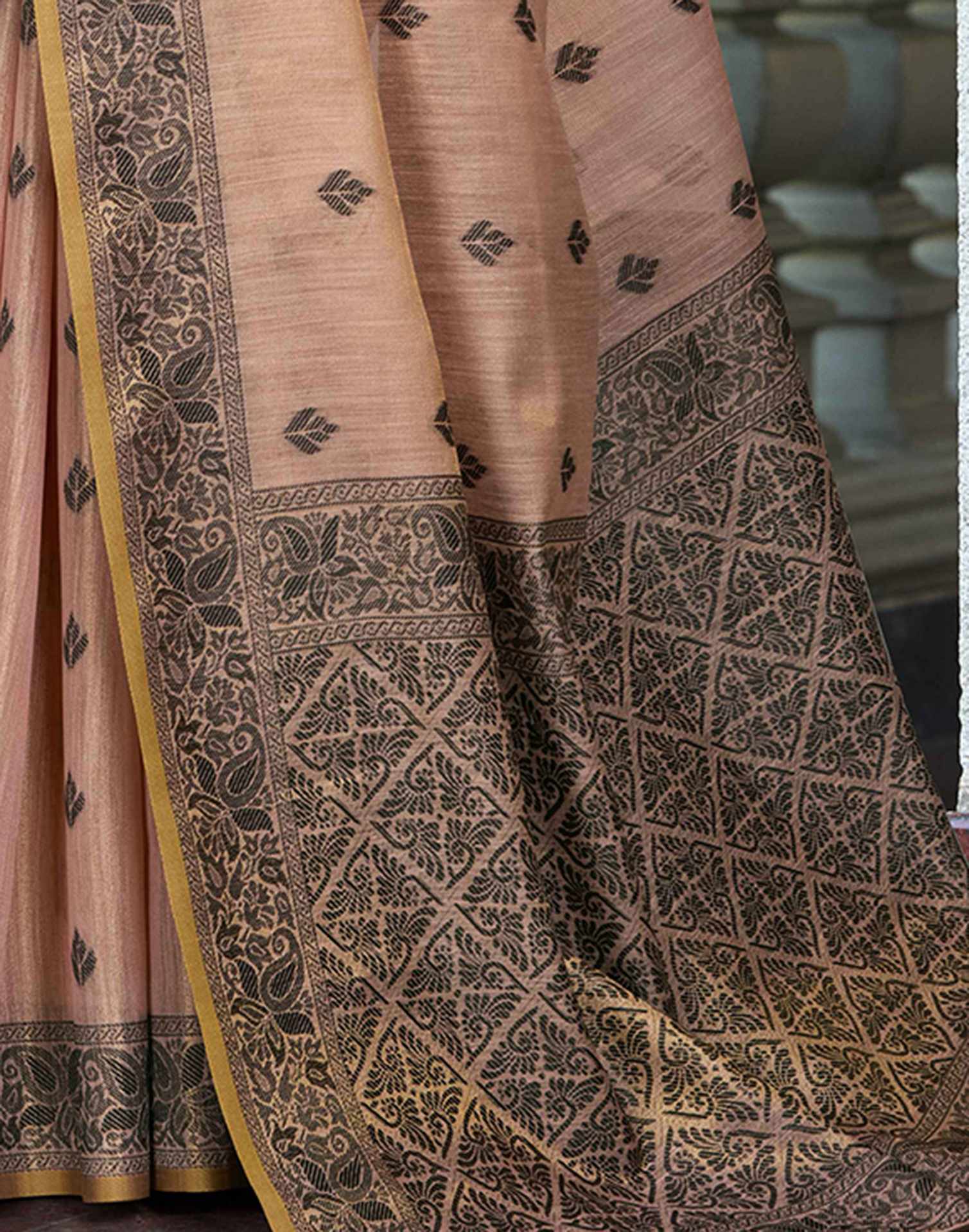 Peach Silk Woven Saree - Image 8