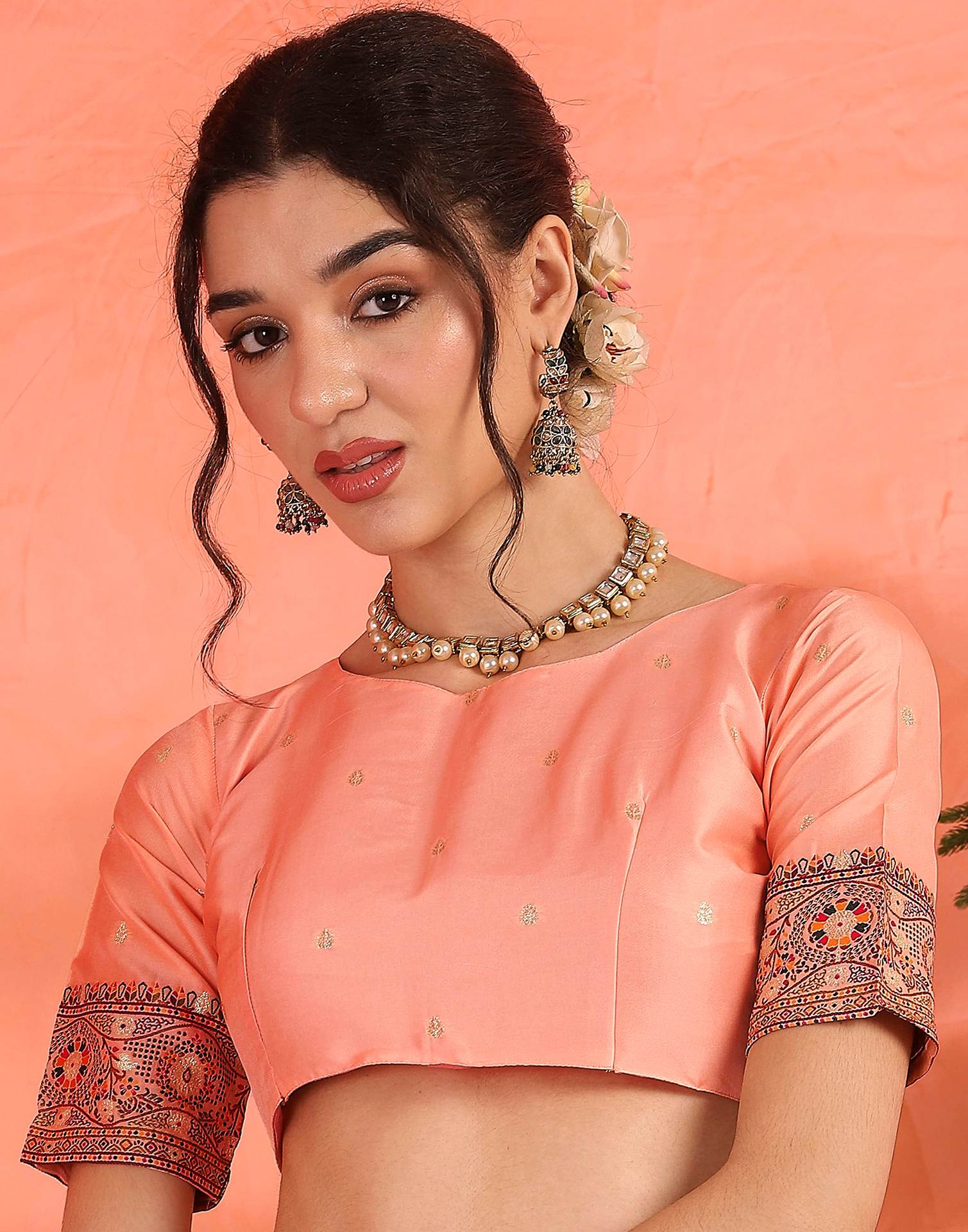 Peach Silk Woven Saree - Image 8