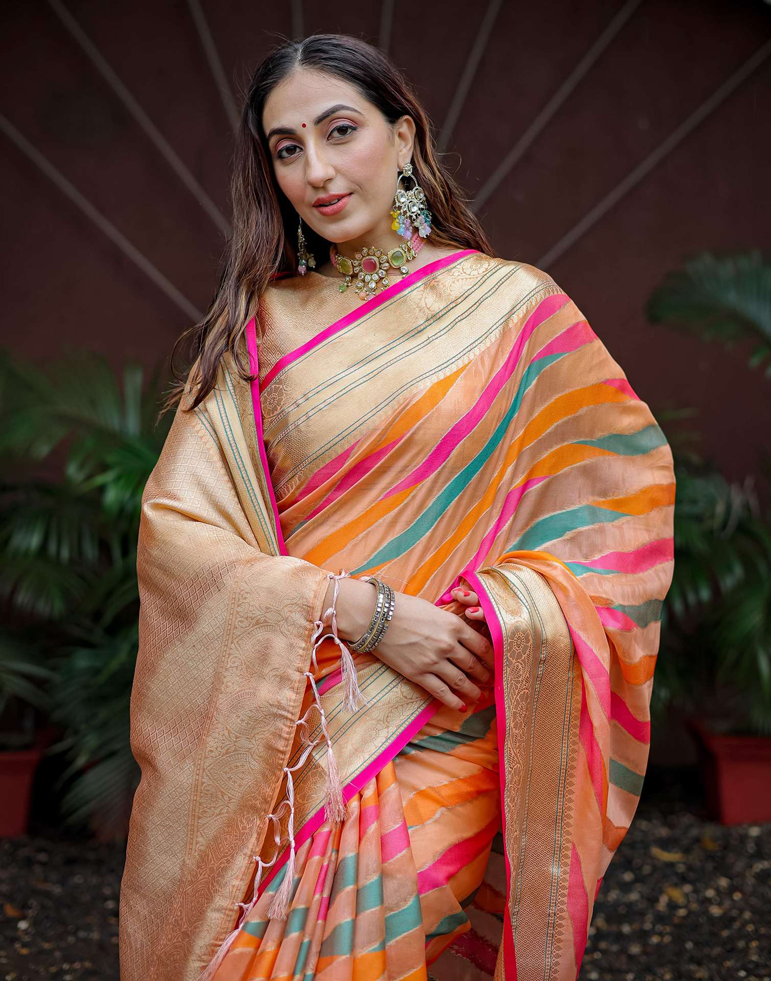 Peach Silk Woven Saree - Image 2