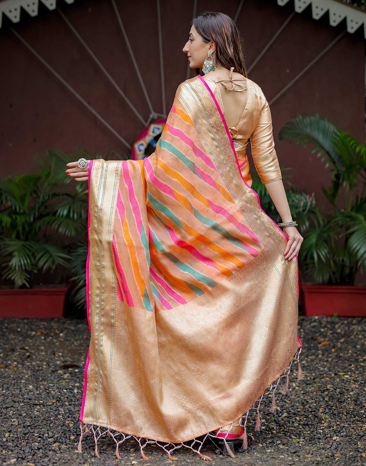 Peach Silk Woven Saree - Image 7