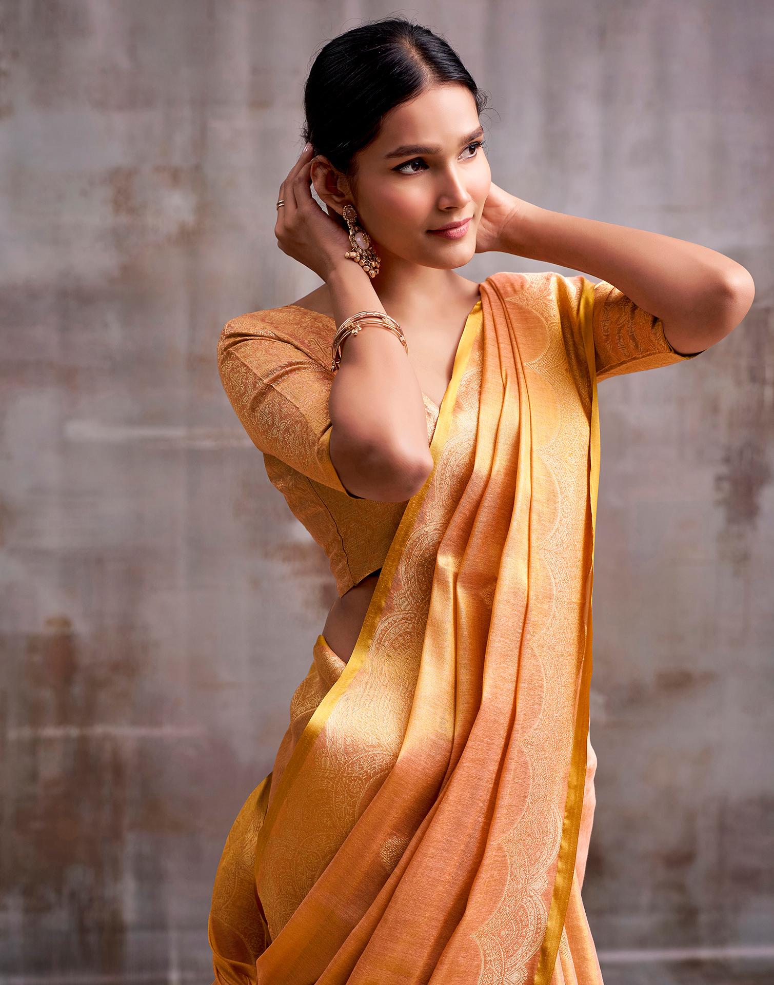Peach Tissue Silk Woven Banarasi Saree - Image 2