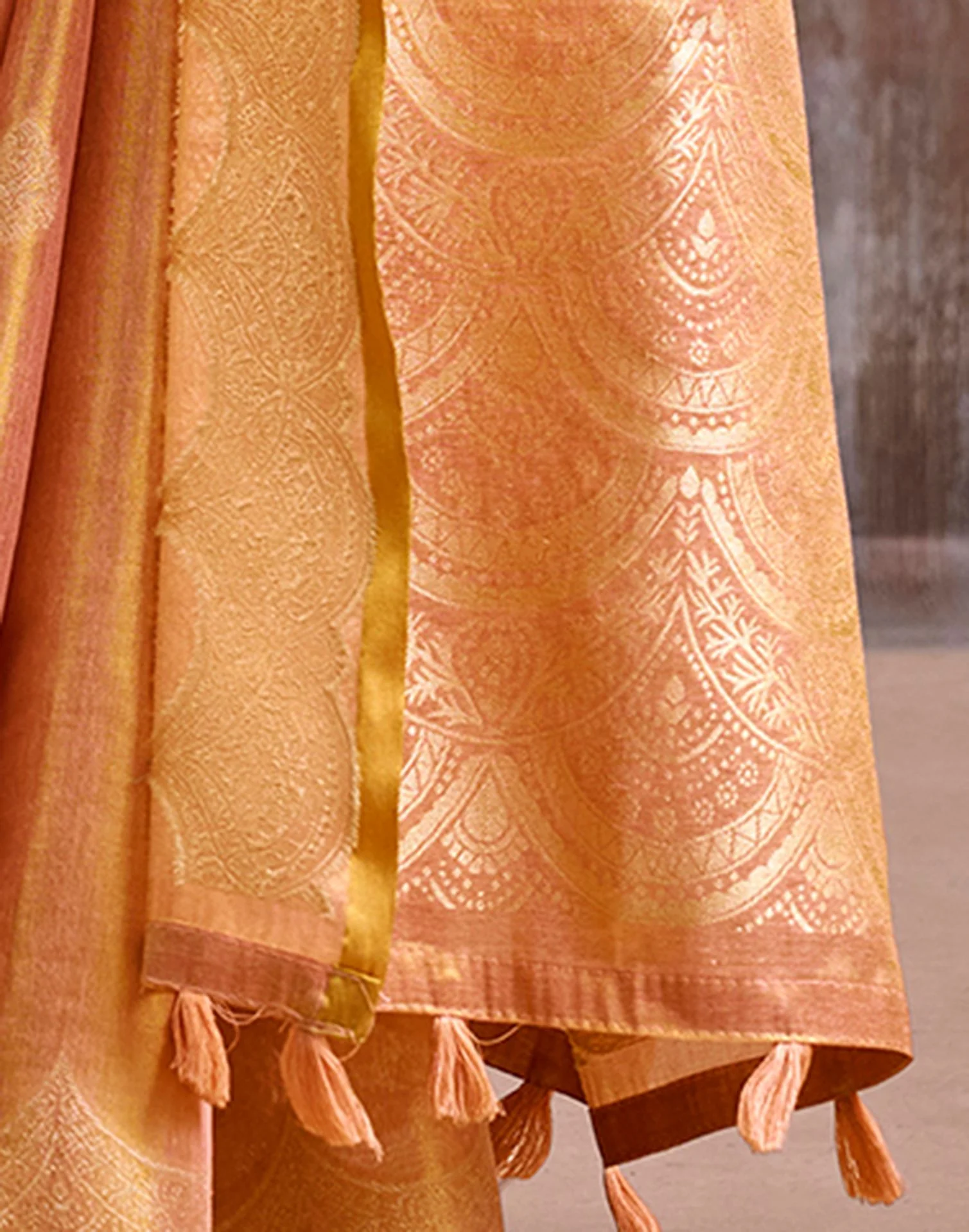 Peach Tissue Silk Woven Banarasi Saree - Image 6