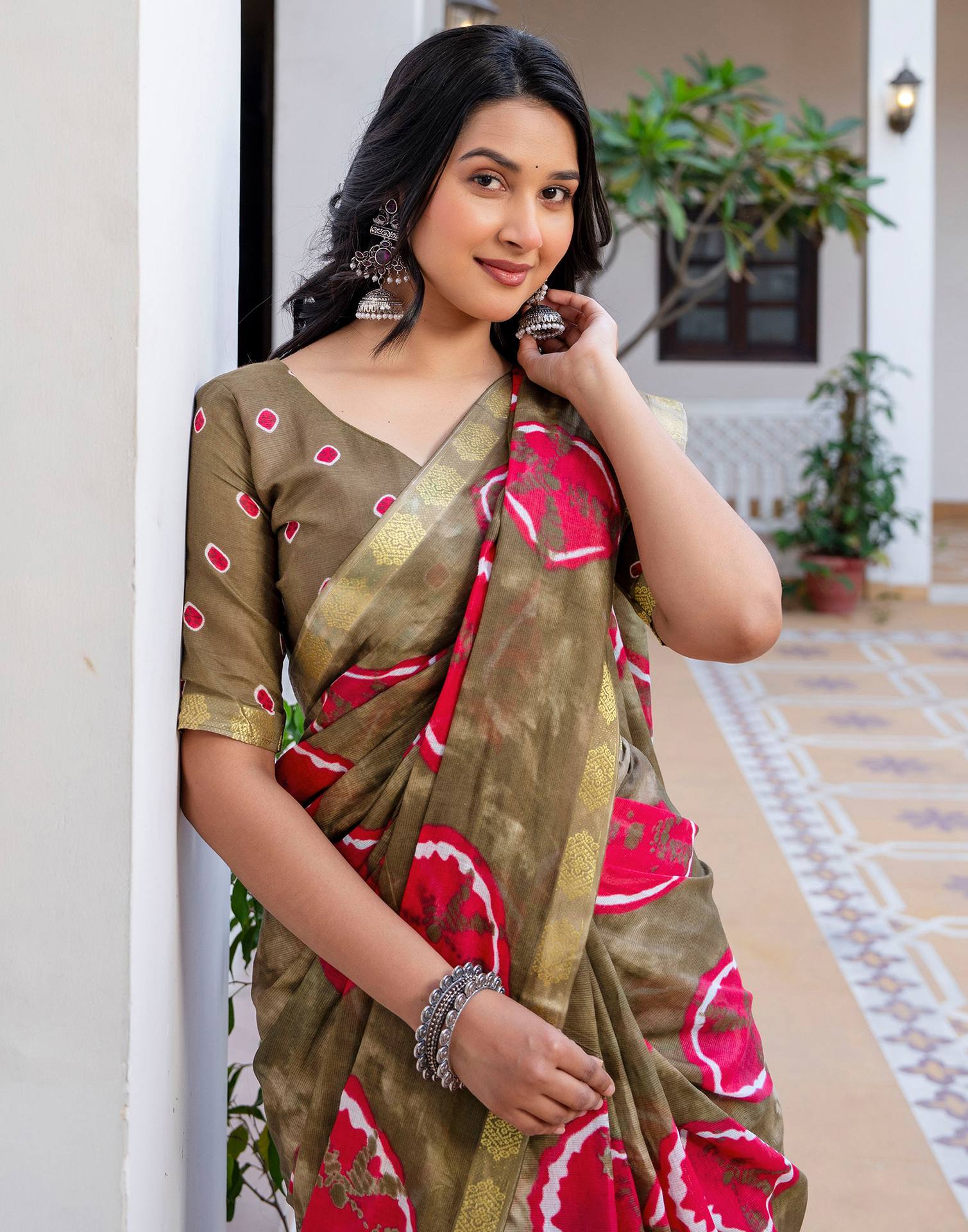 Peacock Blue Cotton Printed Woven Border Saree - Image 2