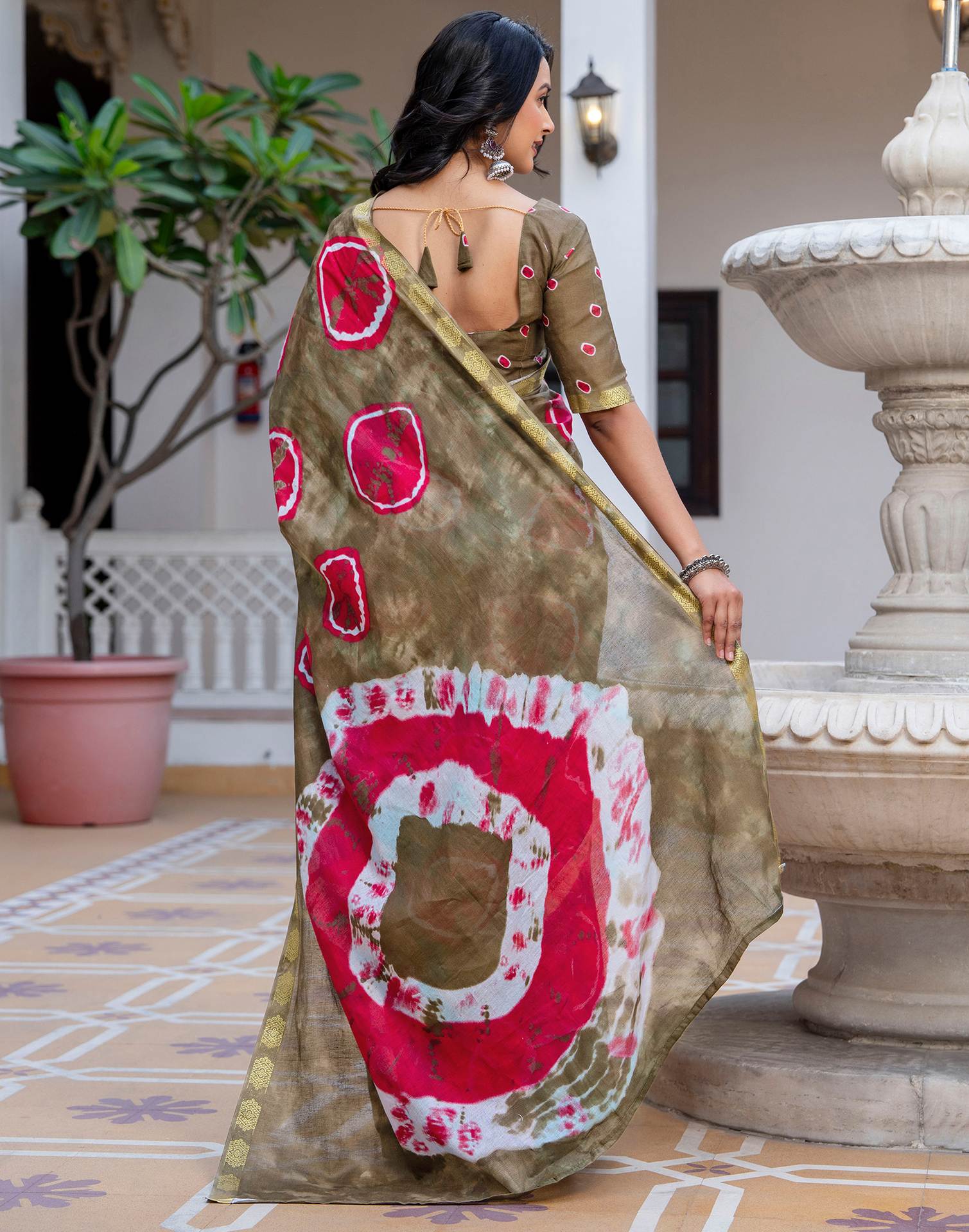 Peacock Blue Cotton Printed Woven Border Saree - Image 6