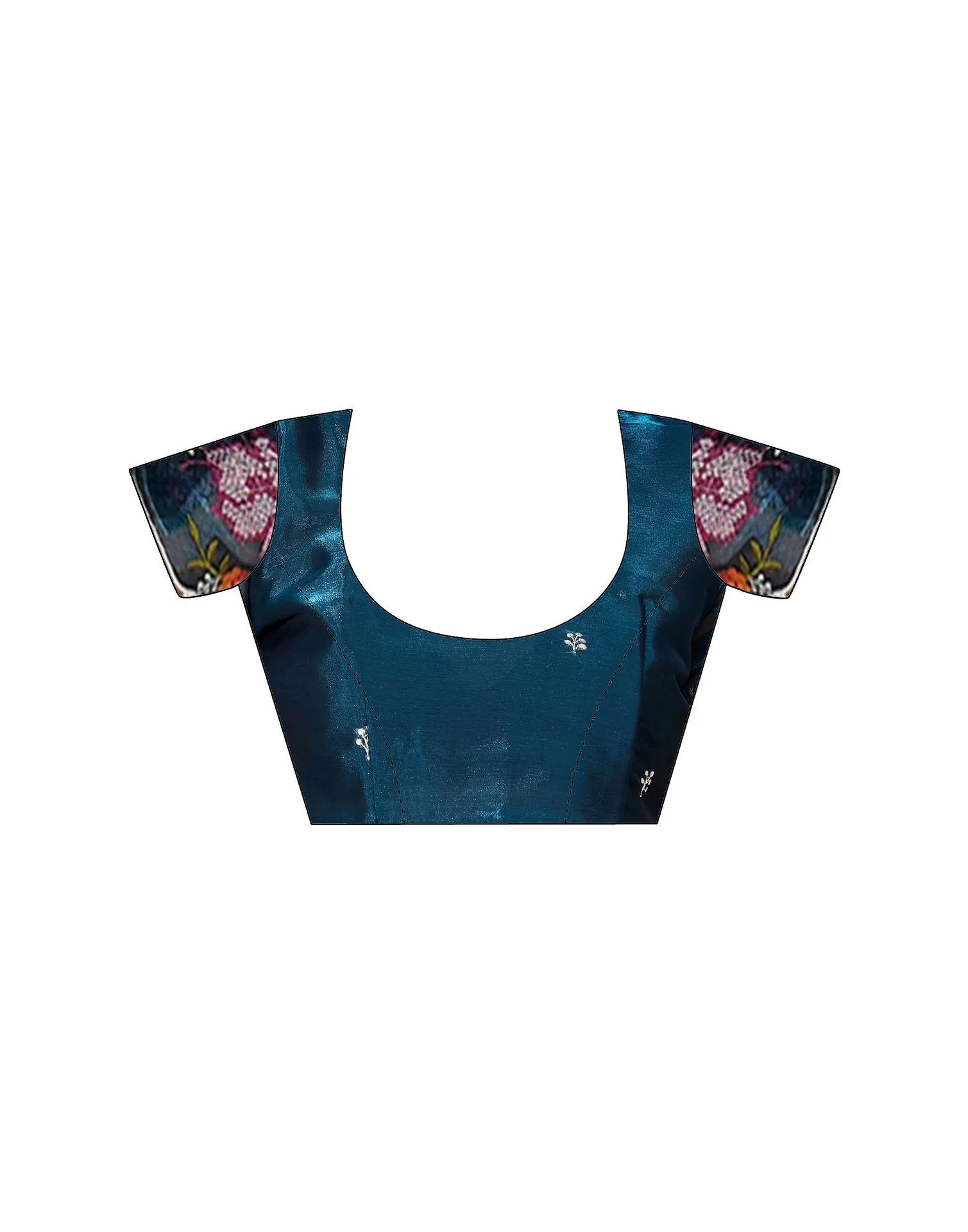 Peacock Blue Shimmer Embroidery Saree - Image 10