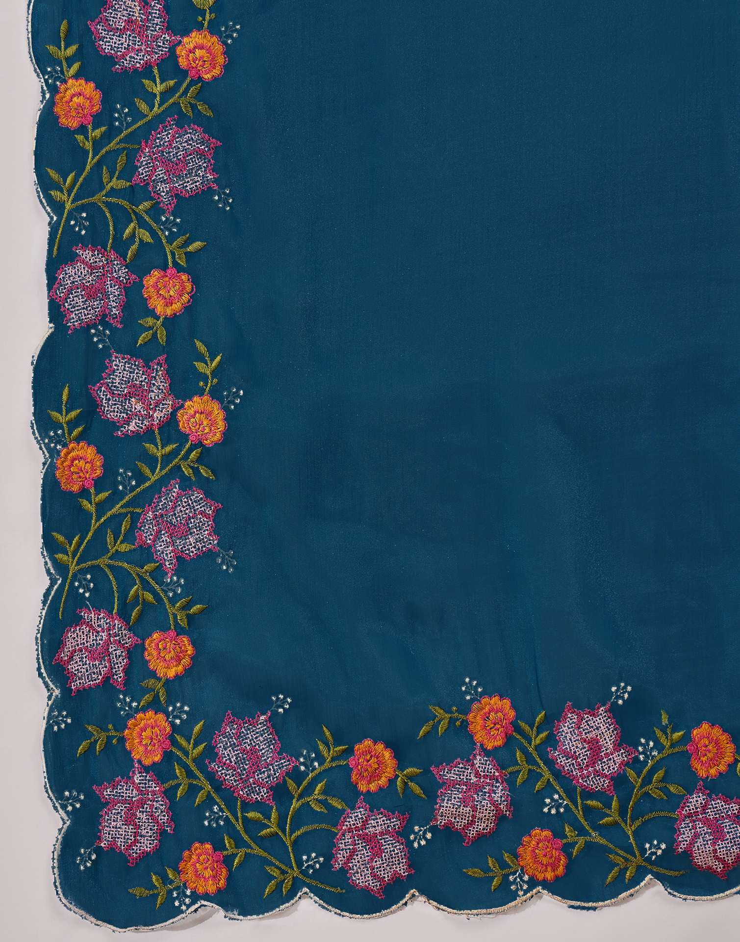 Peacock Blue Shimmer Embroidery Saree - Image 8