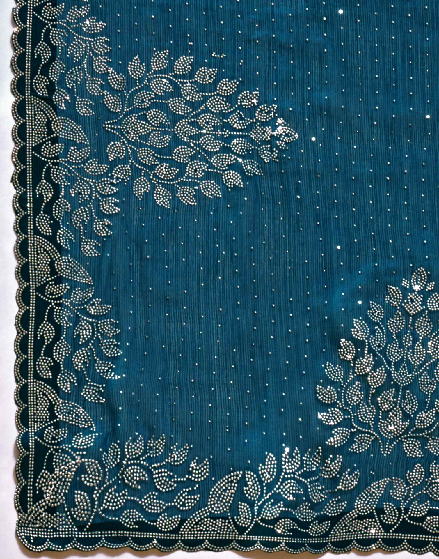 Peacock Blue Shimmer Stone Work Swarovski Saree - Image 8