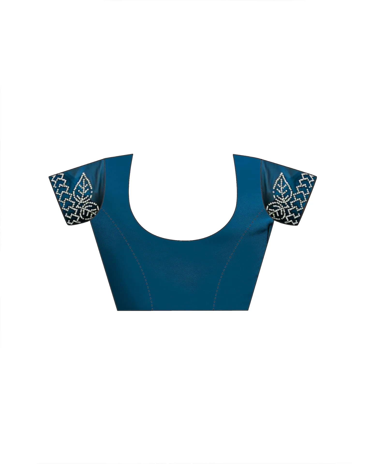 Peacock Blue Silk Stone Work Swarovski Saree - Image 10