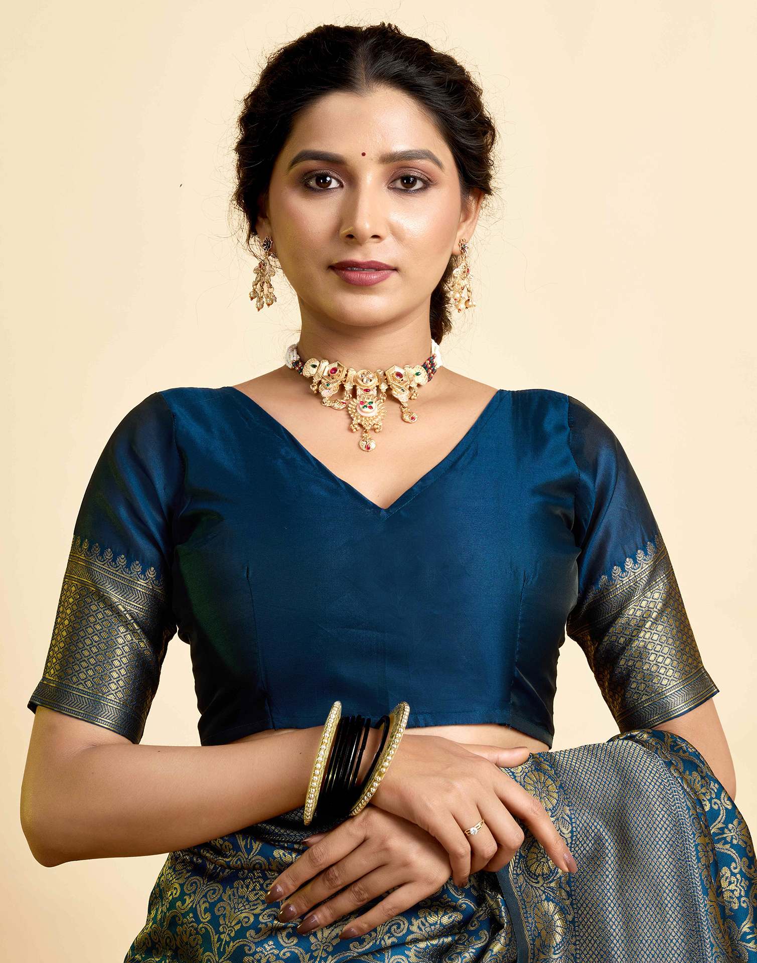 Peacock Blue Silk Woven Banarasi Saree - Image 8