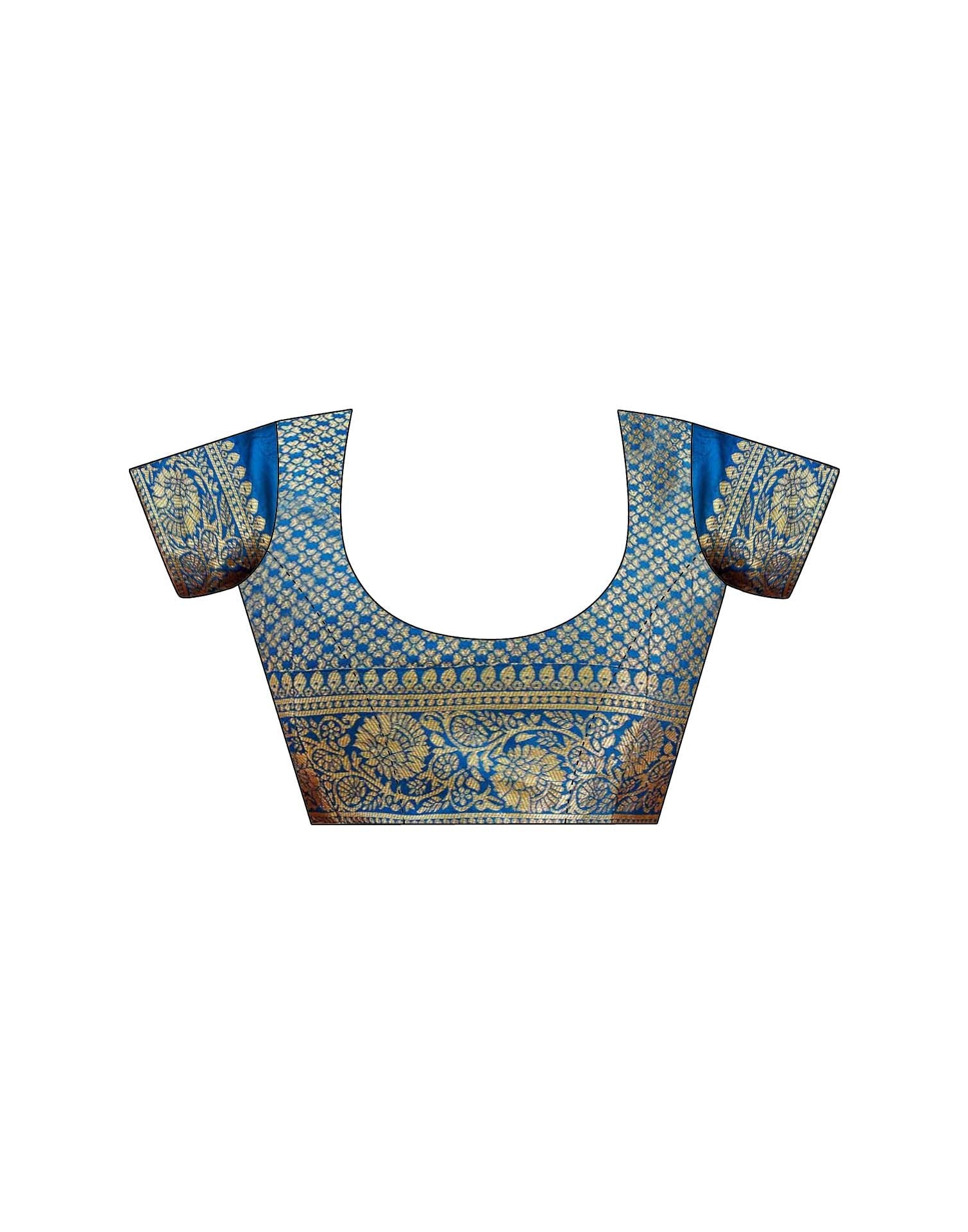 Peacock Blue Silk Woven Banarasi Saree - Image 10