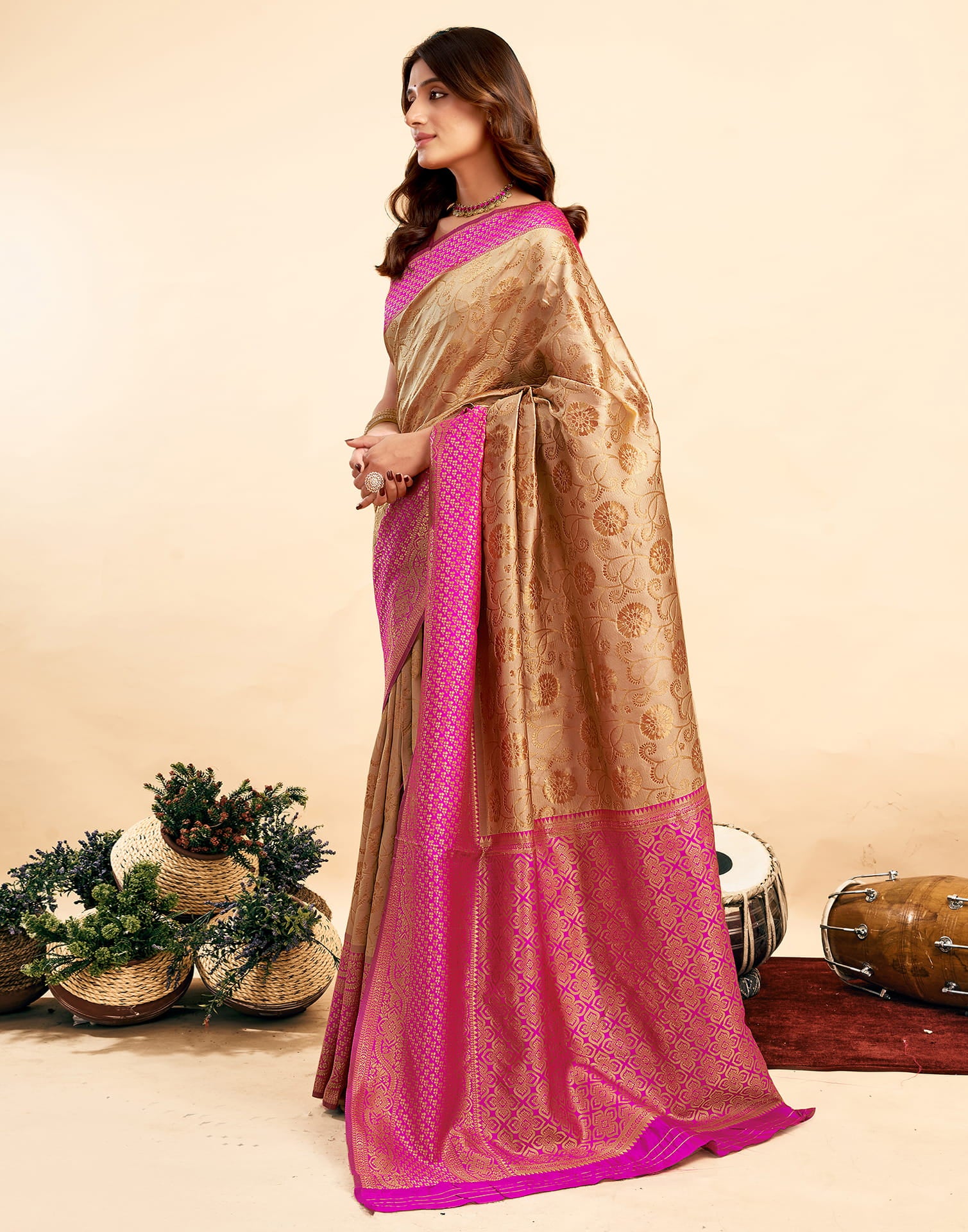 Peanut Brown Silk Woven Banarasi Saree - Image 4