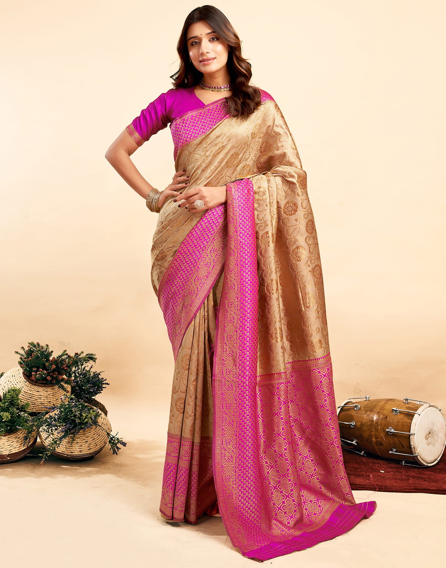 Peanut Brown Silk Woven Banarasi Saree - Image 5