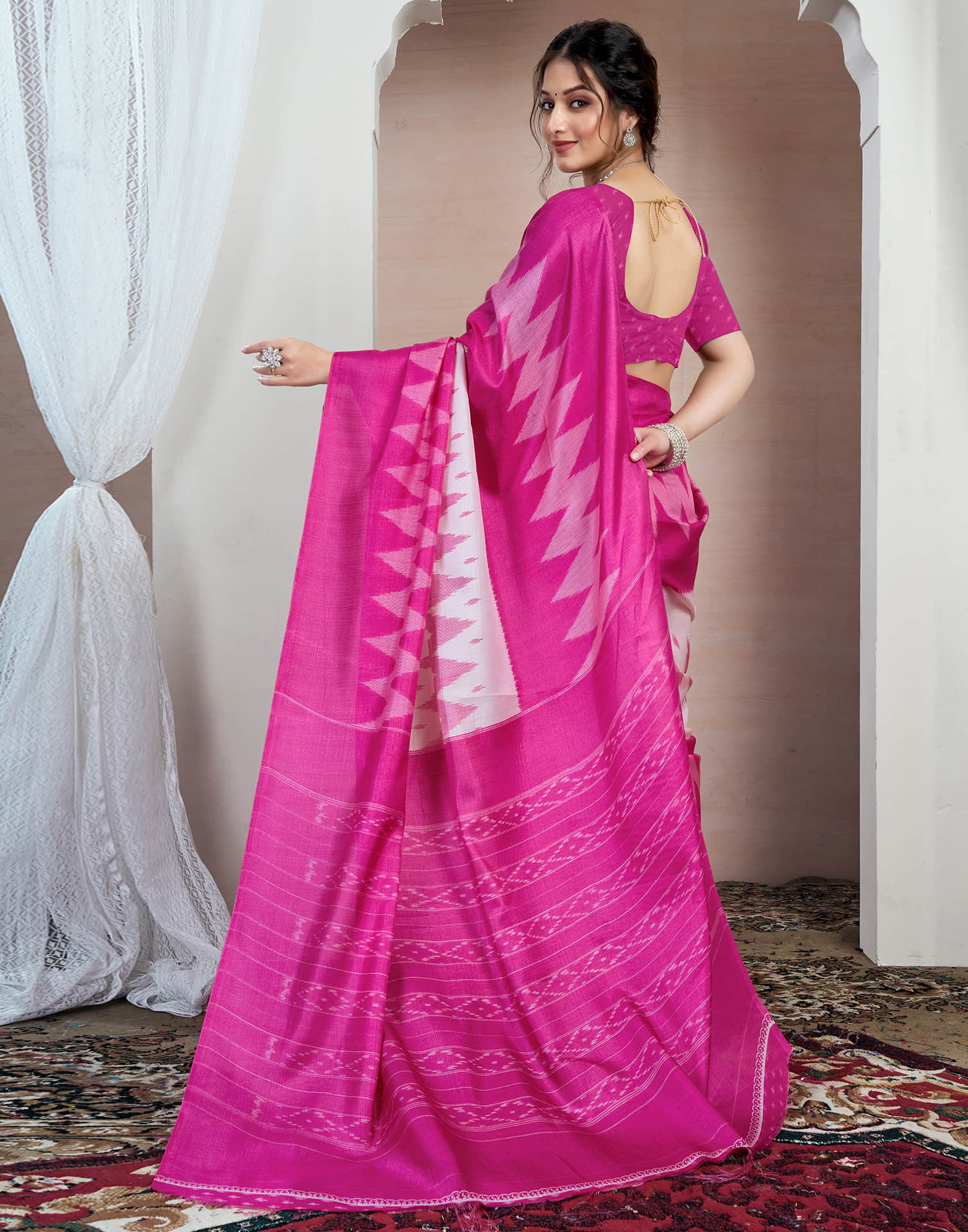 Pink Bhagalpuri Silk Printed Saree - Image 6