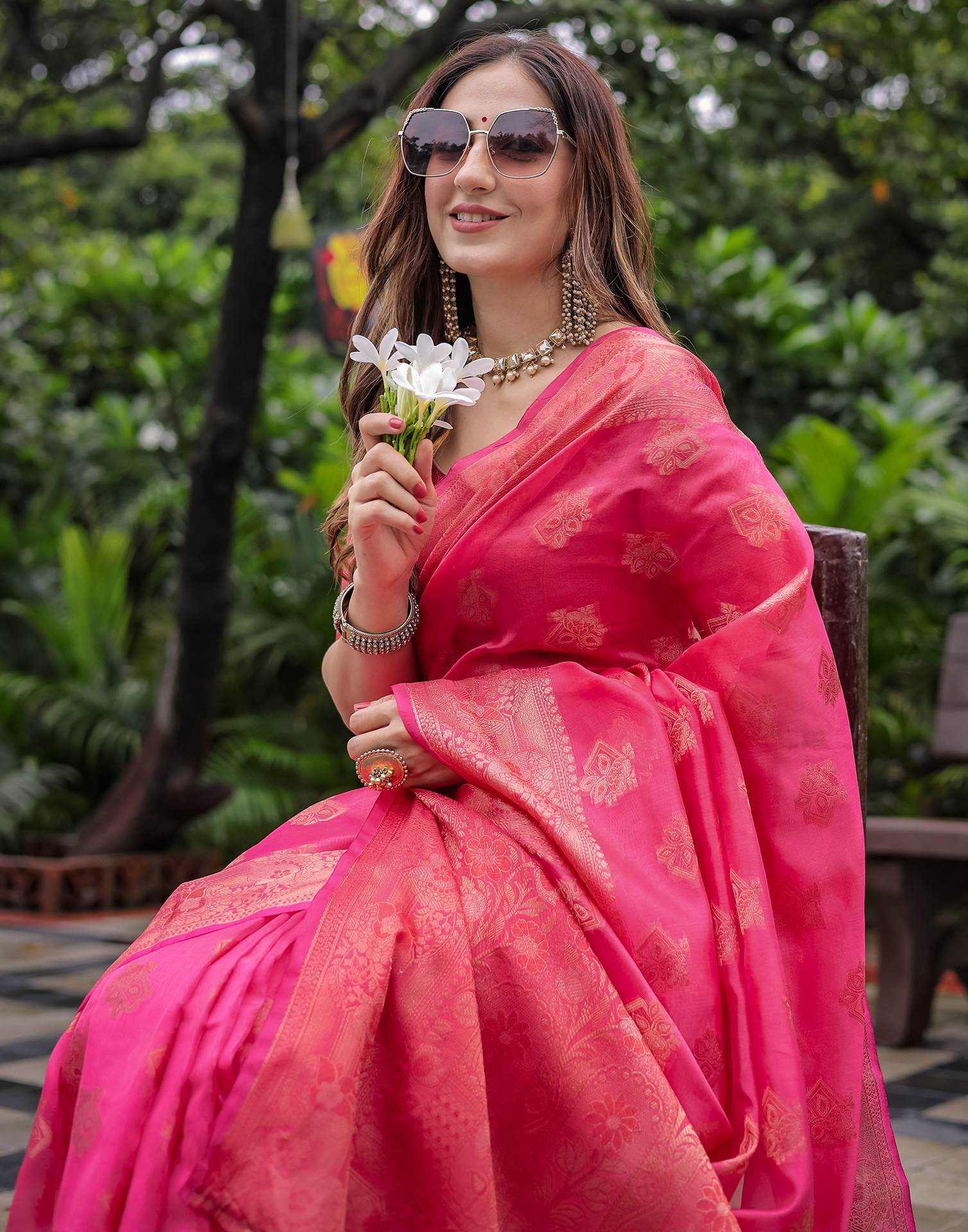 Pink Chanderi Silk Woven Banarasi Saree - Image 2