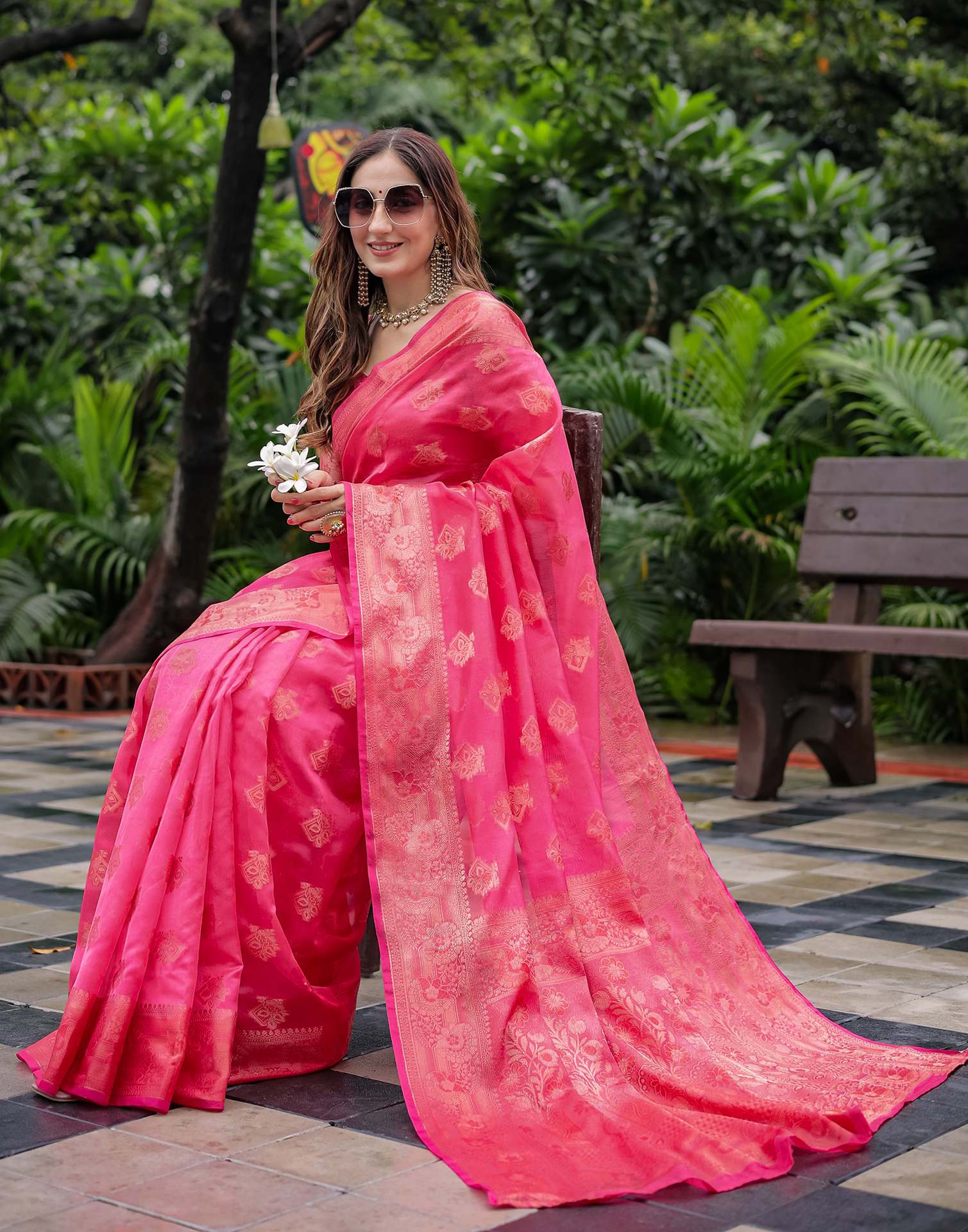 Pink Chanderi Silk Woven Banarasi Saree - Image 6