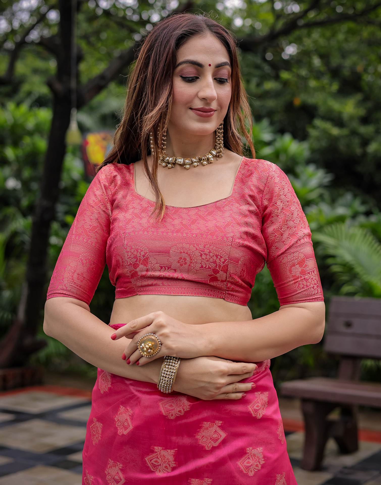 Pink Chanderi Silk Woven Banarasi Saree - Image 8