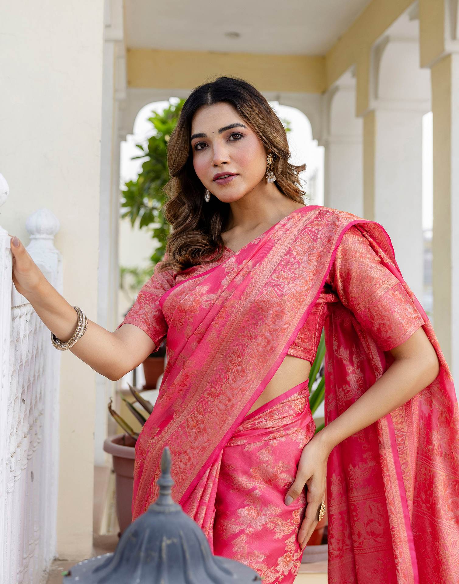 Pink Chanderi Woven Banarasi Saree - Image 2
