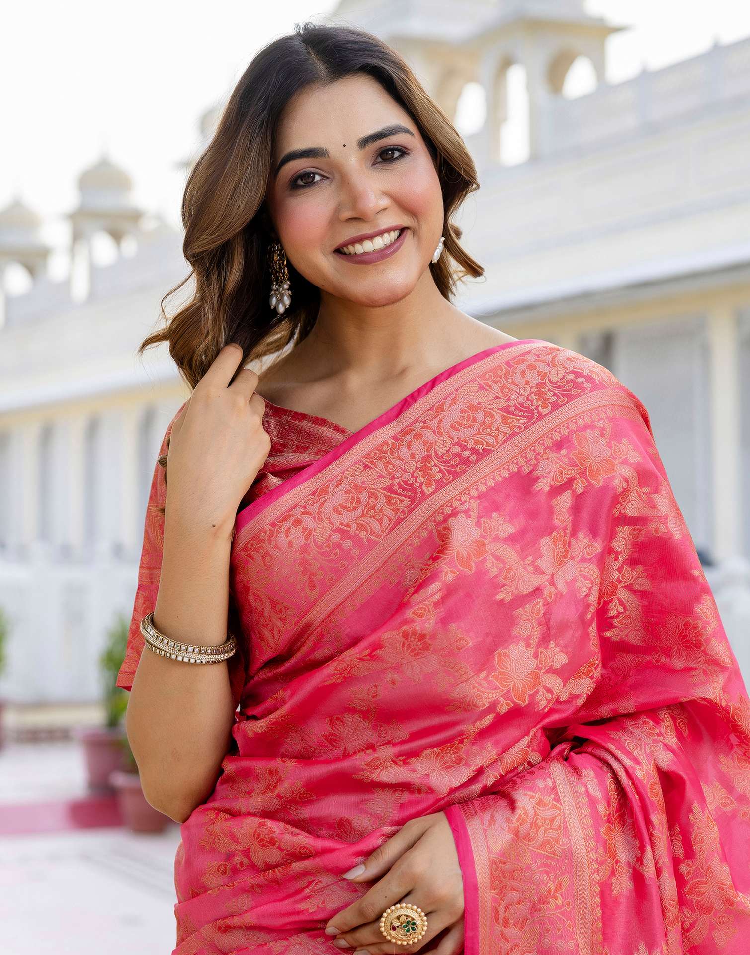 Pink Chanderi Woven Banarasi Saree - Image 4
