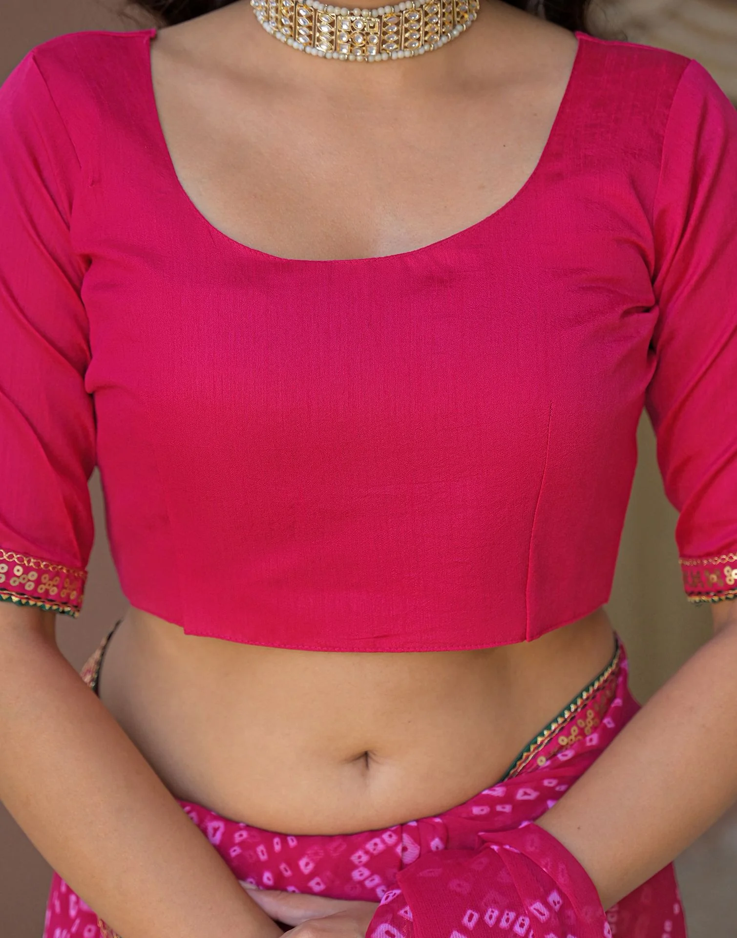 Pink Chiffon Bandhani Printed Saree - Image 9