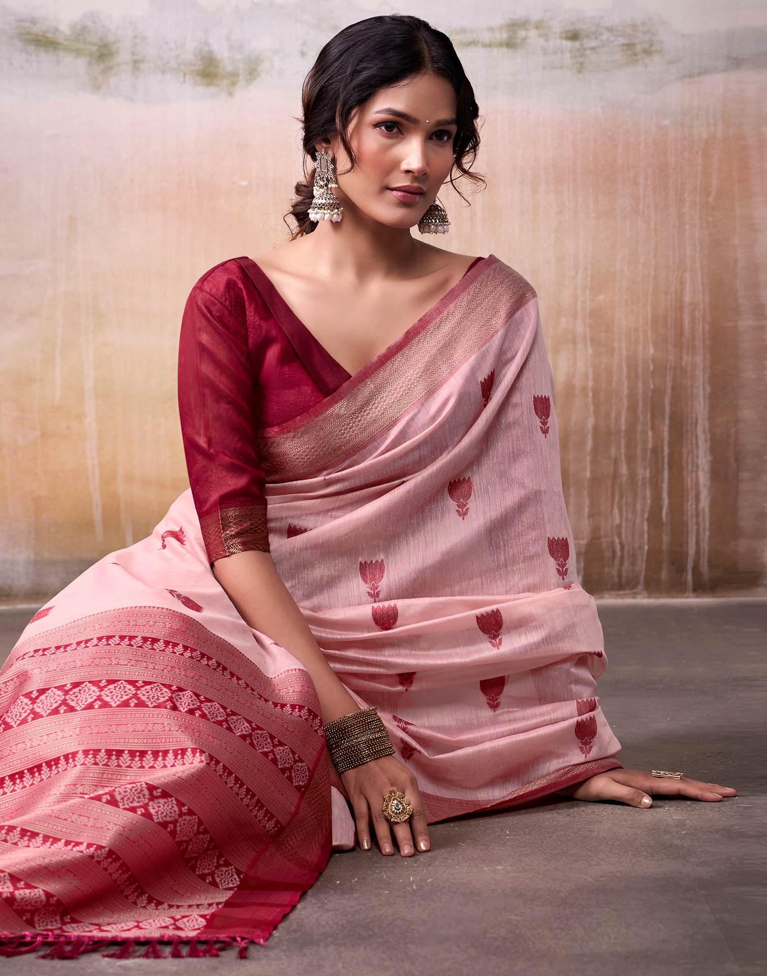 Pink Cotton Woven Saree - Image 4